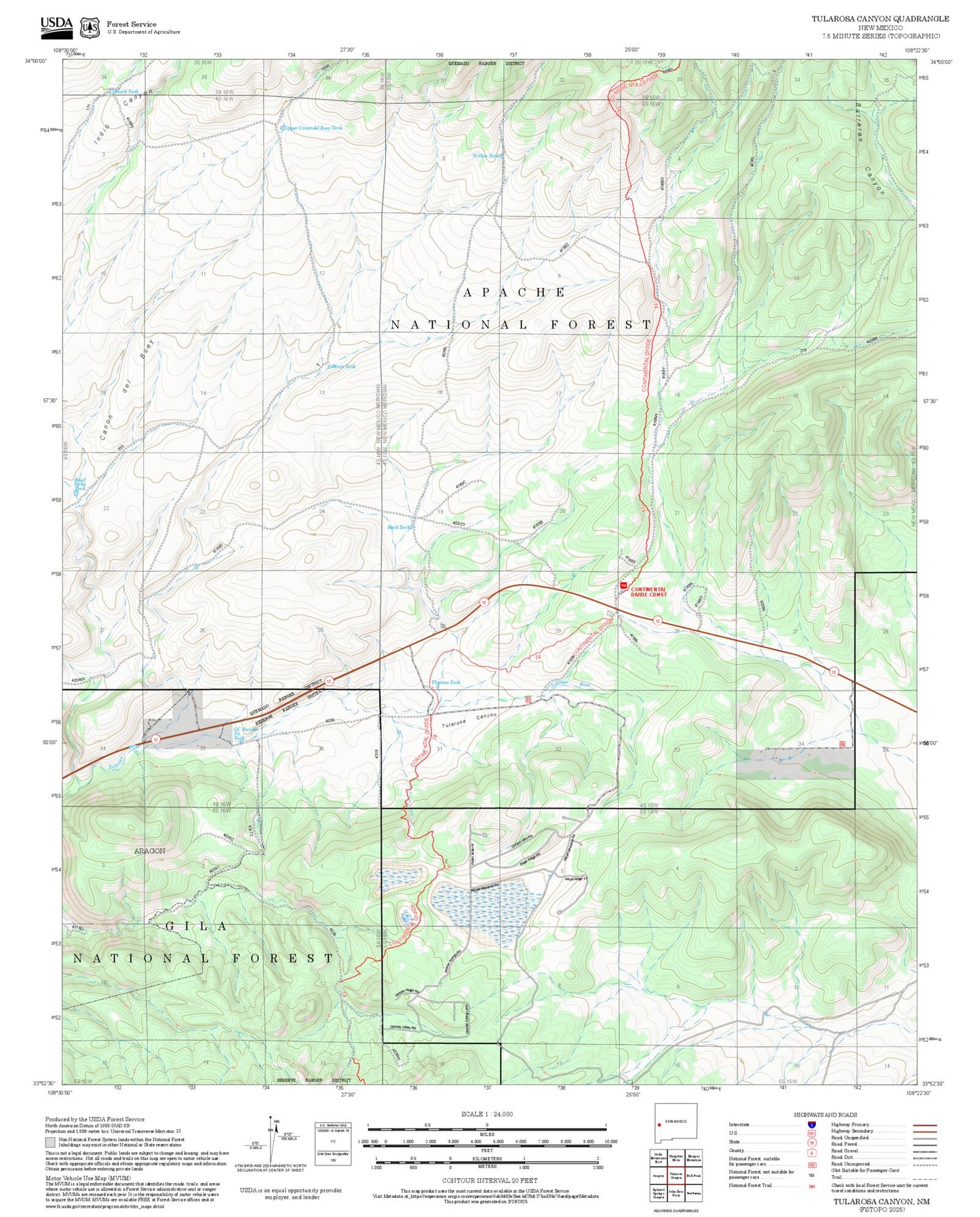 2025 Forest Service Topo Map of Tularosa Canyon New Mexico