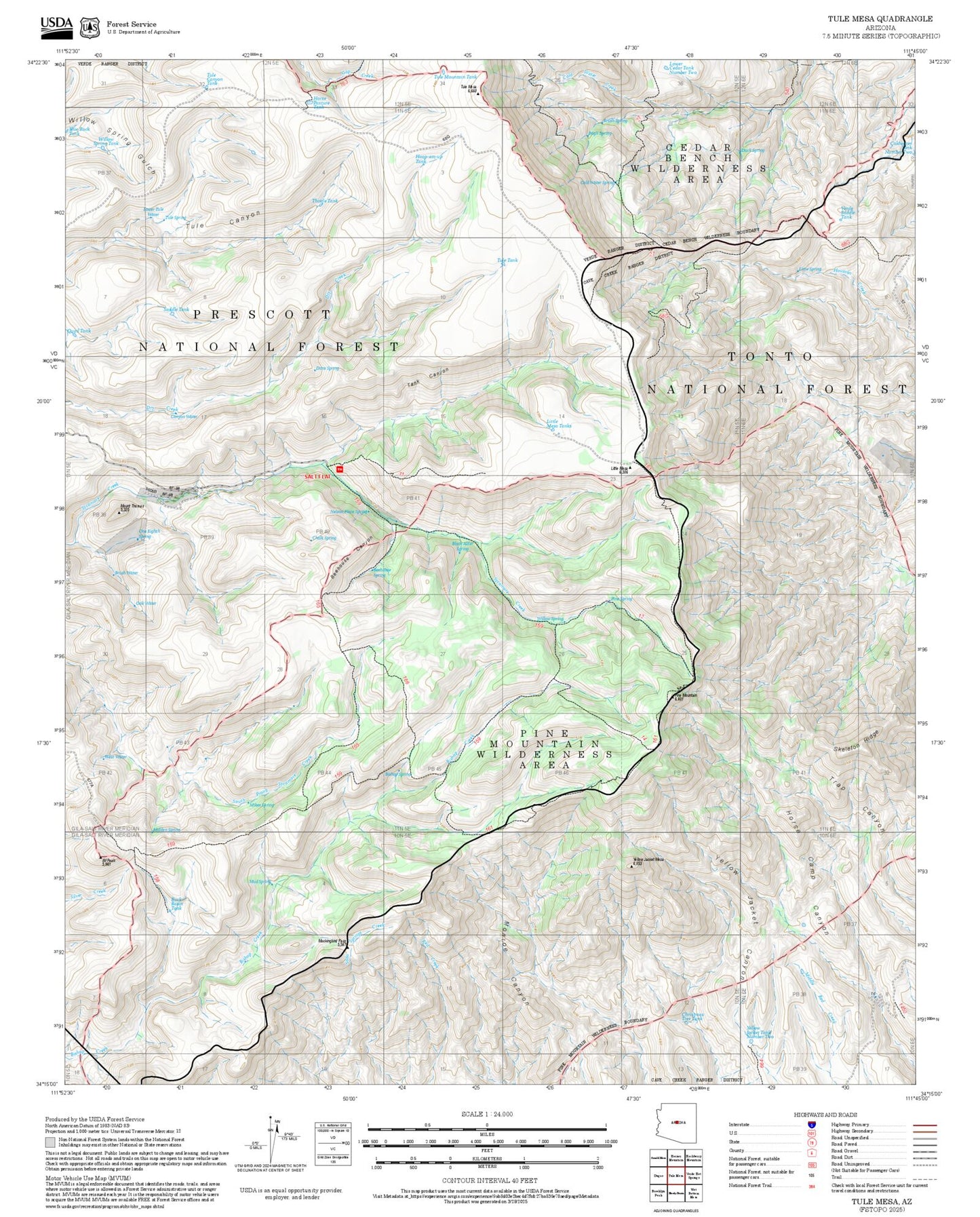 2025 Forest Service Topo Map of Tule Mesa Arizona