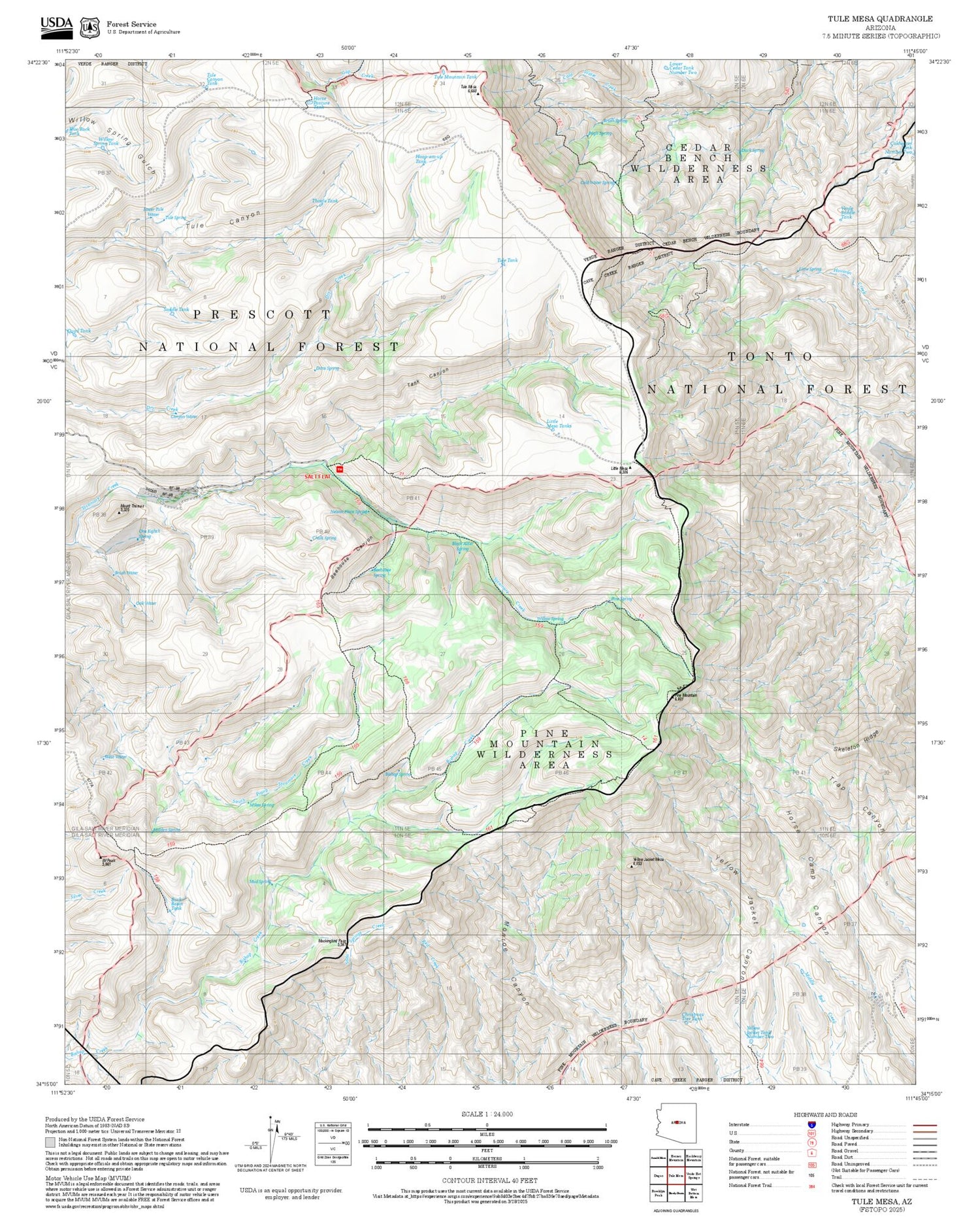 2025 Forest Service Topo Map of Tule Mesa Arizona