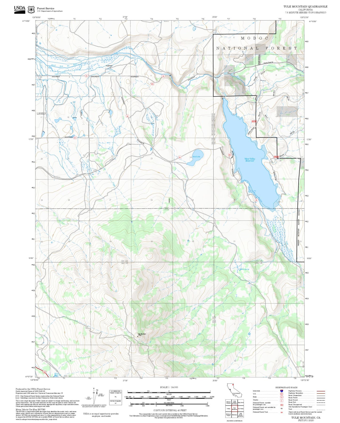 2025 Forest Service Topo Map of Tule Mountain California