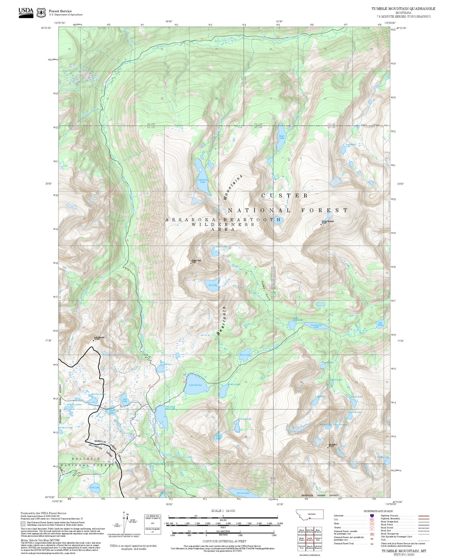 2025 Forest Service Topo Map of Tumble Mountain Montana