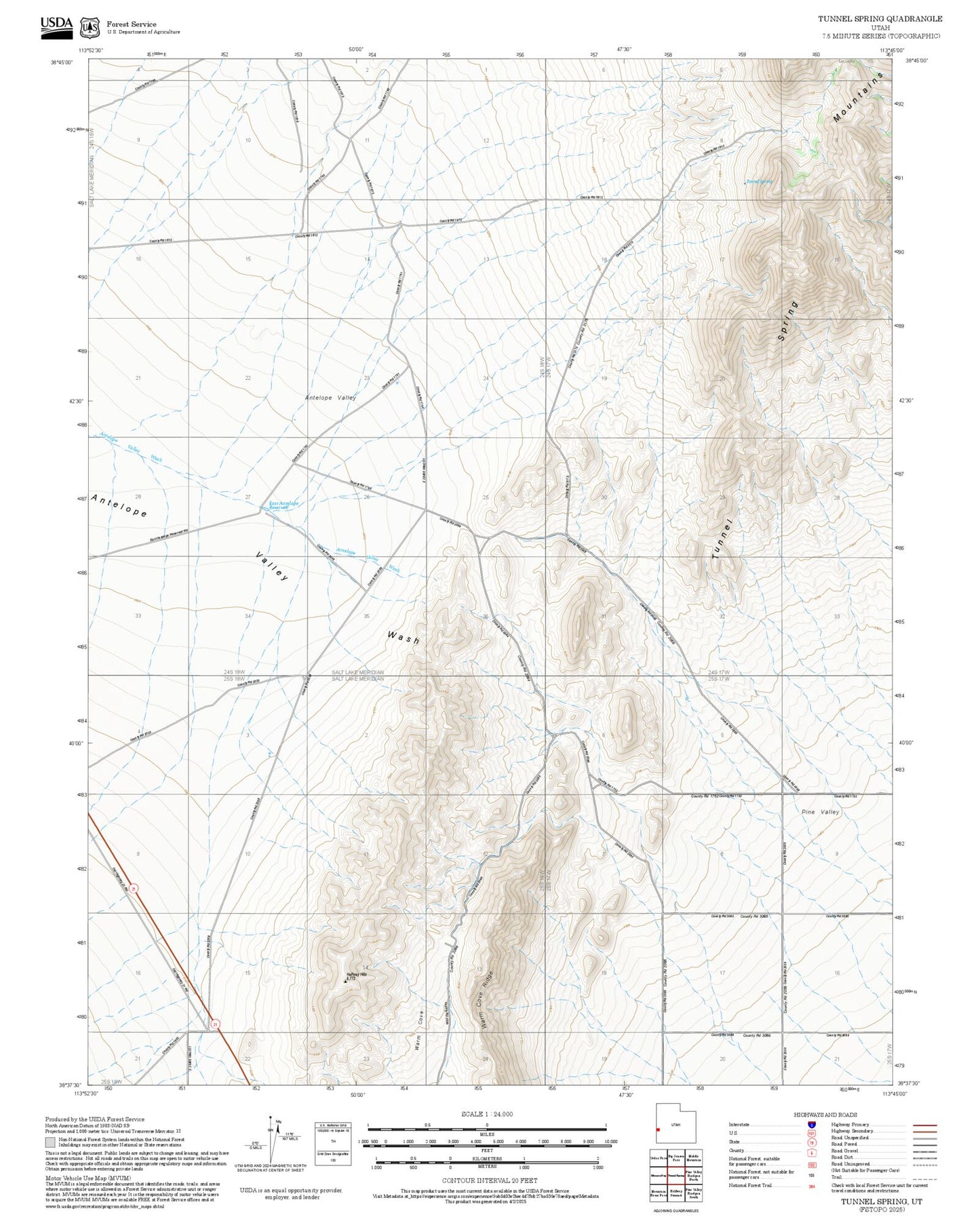 2025 Forest Service Topo Map of Tunnel Spring Utah
