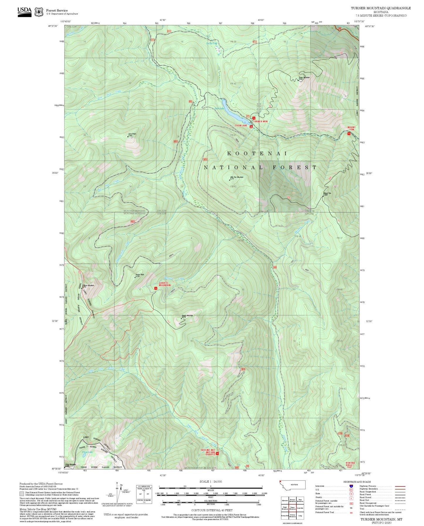 2025 Forest Service Topo Map of Turner Mountain Montana