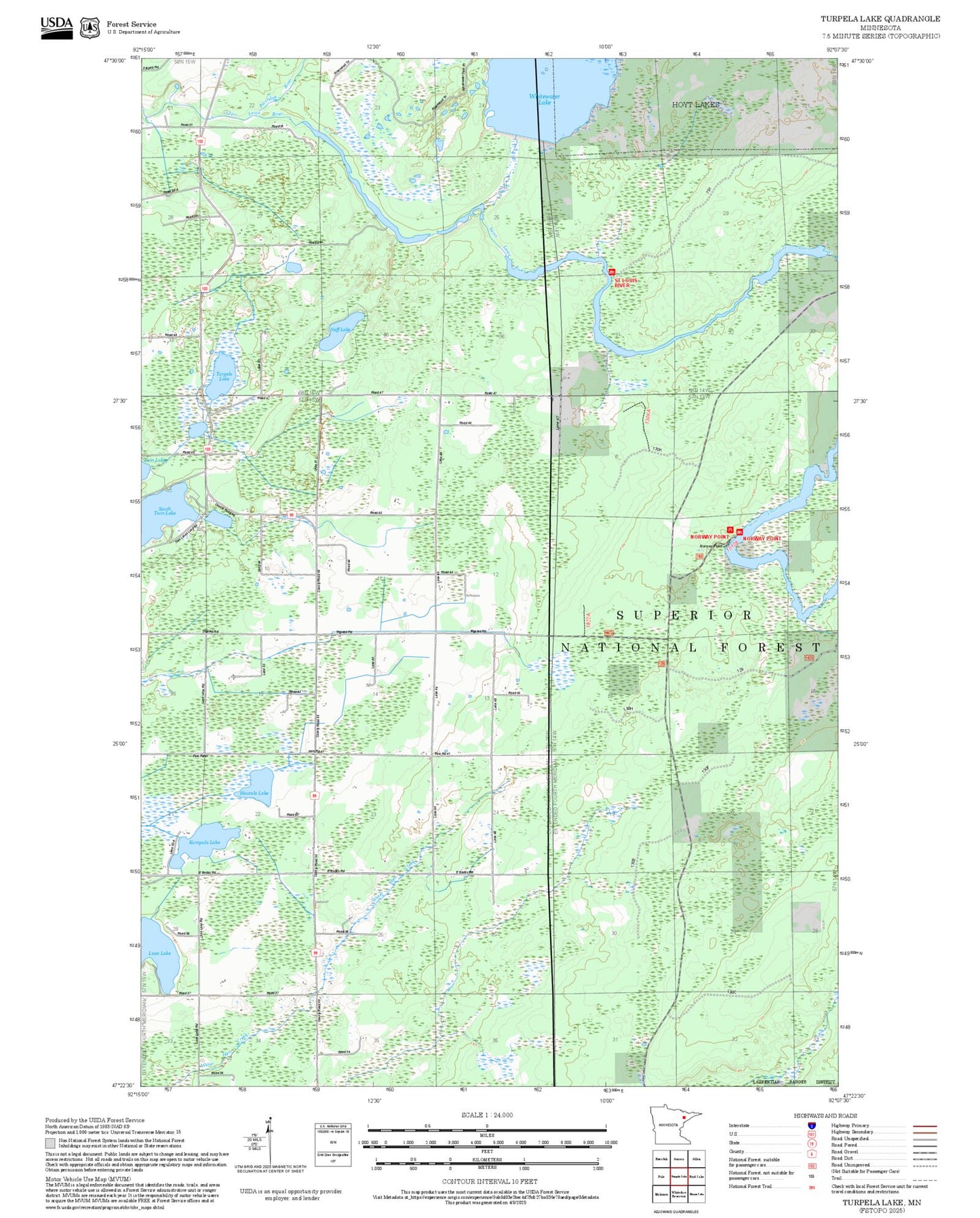 2025 Forest Service Topo Map of Turpela Lake Minnesota