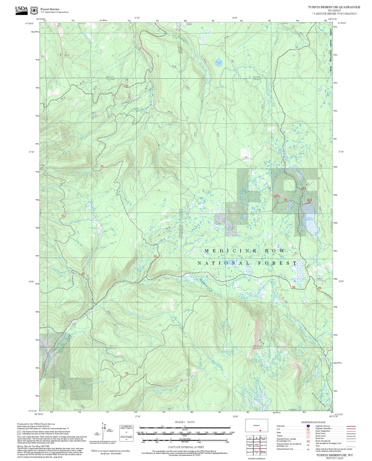 2025 Forest Service Topo Map of Turpin Reservoir Wyoming