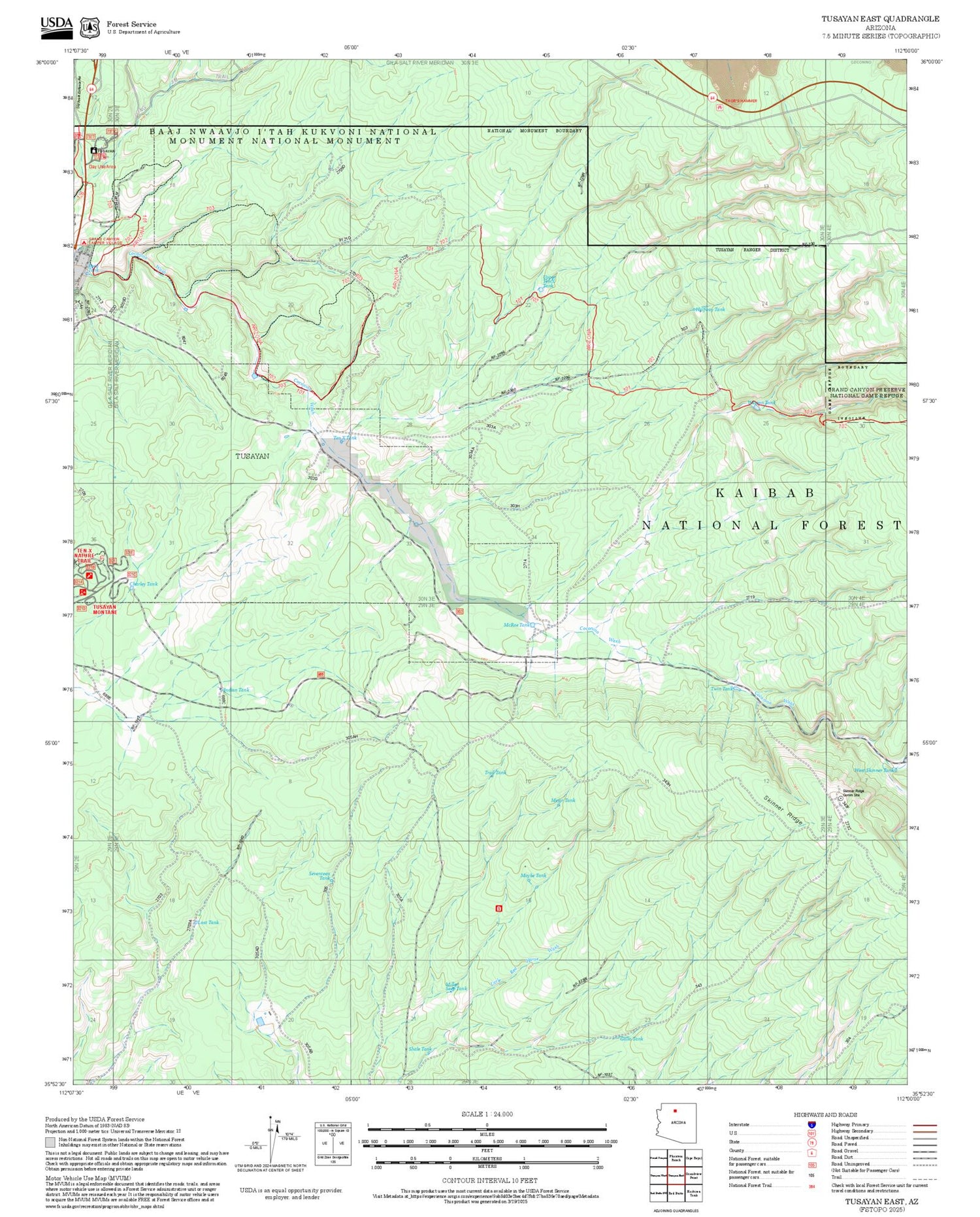 2025 Forest Service Topo Map of Tusayan East Arizona