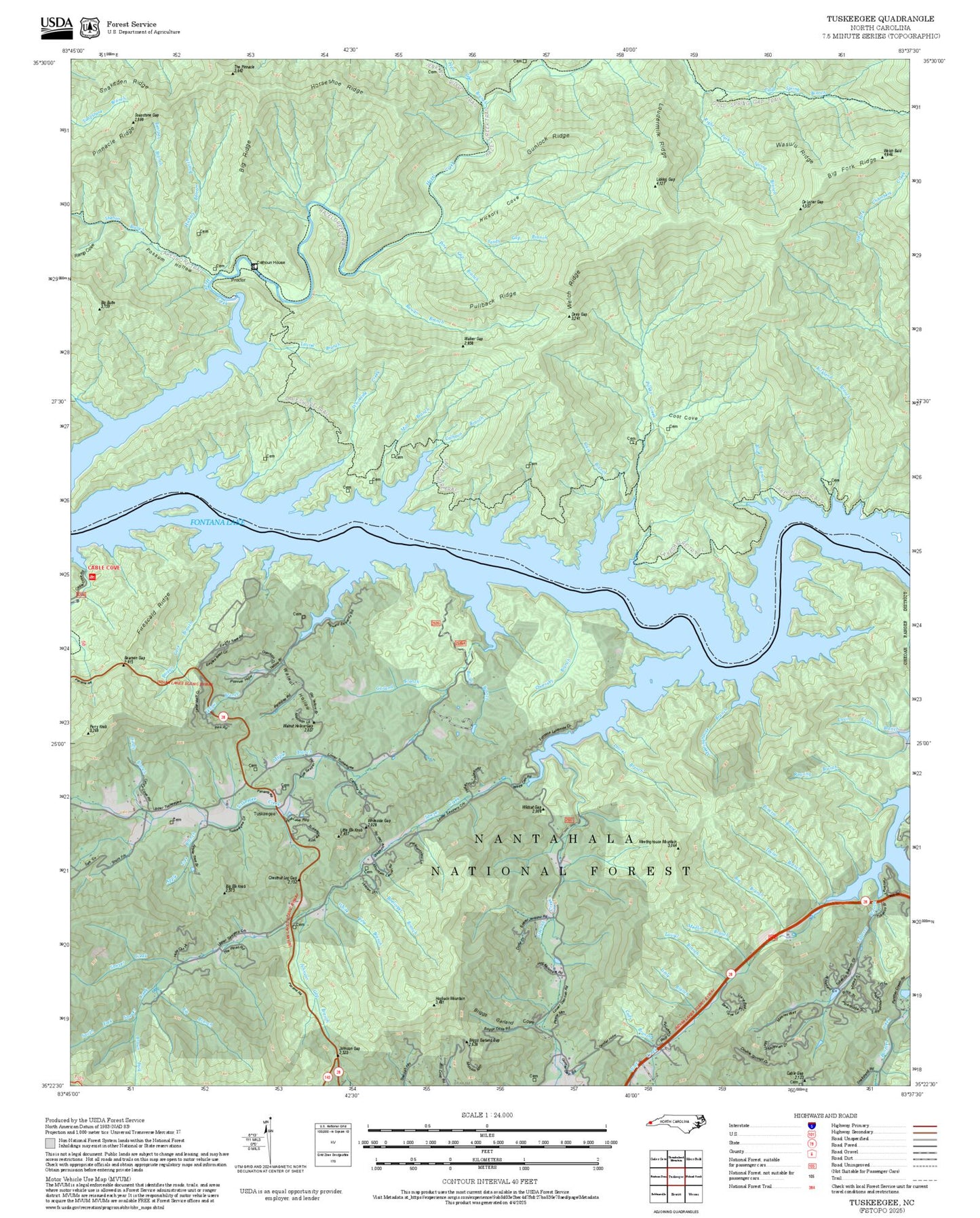 2025 Forest Service Topo Map of Tuskeegee North Carolina