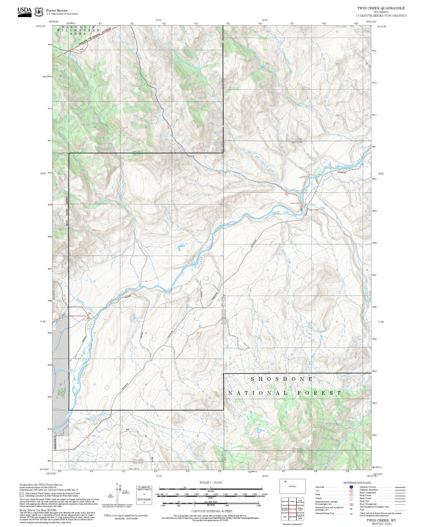 2025 Forest Service Topo Map of Twin Creek Wyoming