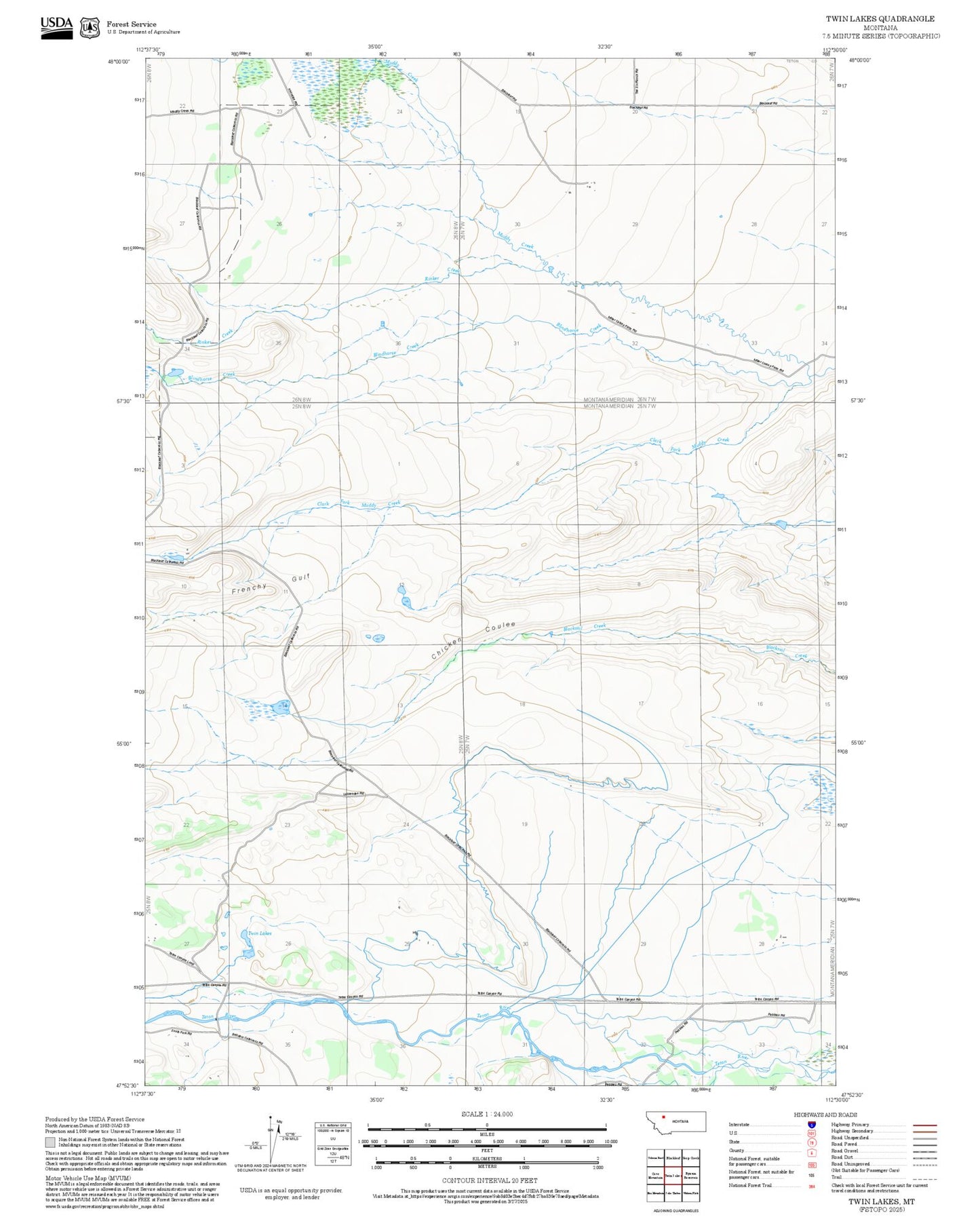 2025 Forest Service Topo Map of Twin Lakes Montana