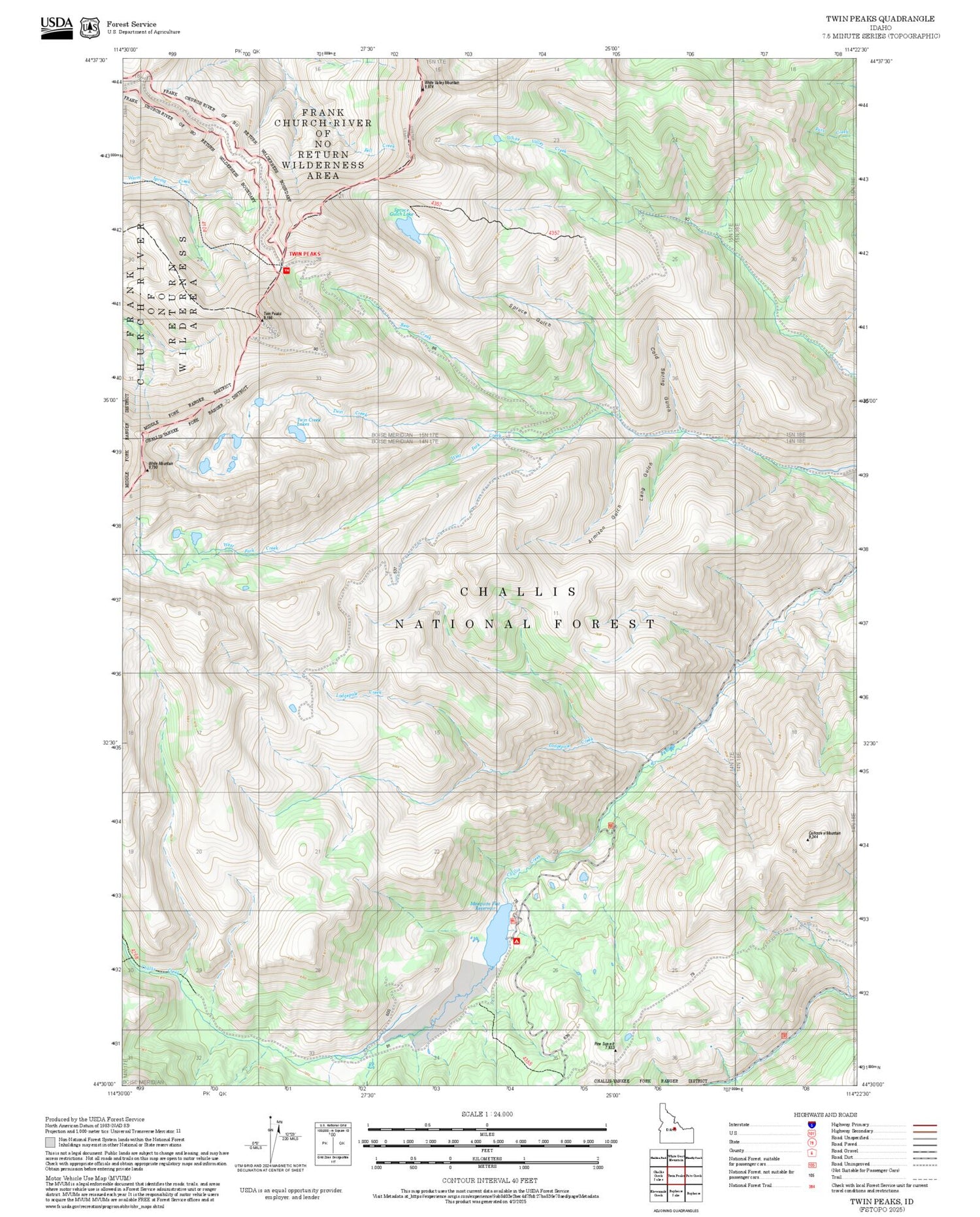 2025 Forest Service Topo Map of Twin Peaks Idaho