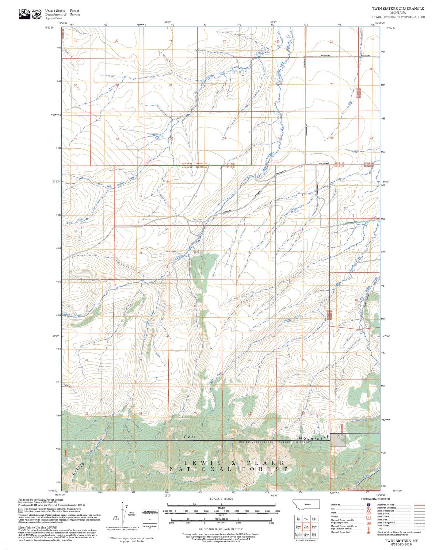 2025 Forest Service Topo Map of Twin Sisters Montana