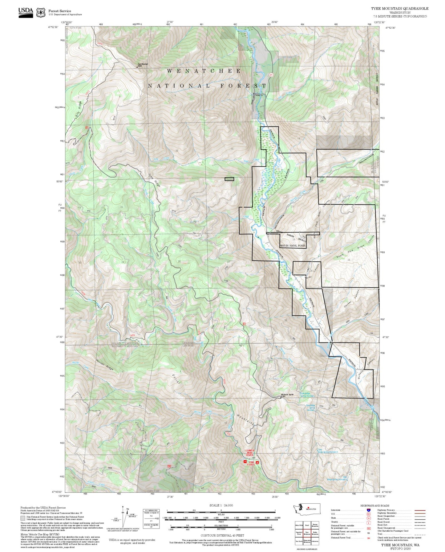 2025 Forest Service Topo Map of Tyee Mountain Washington