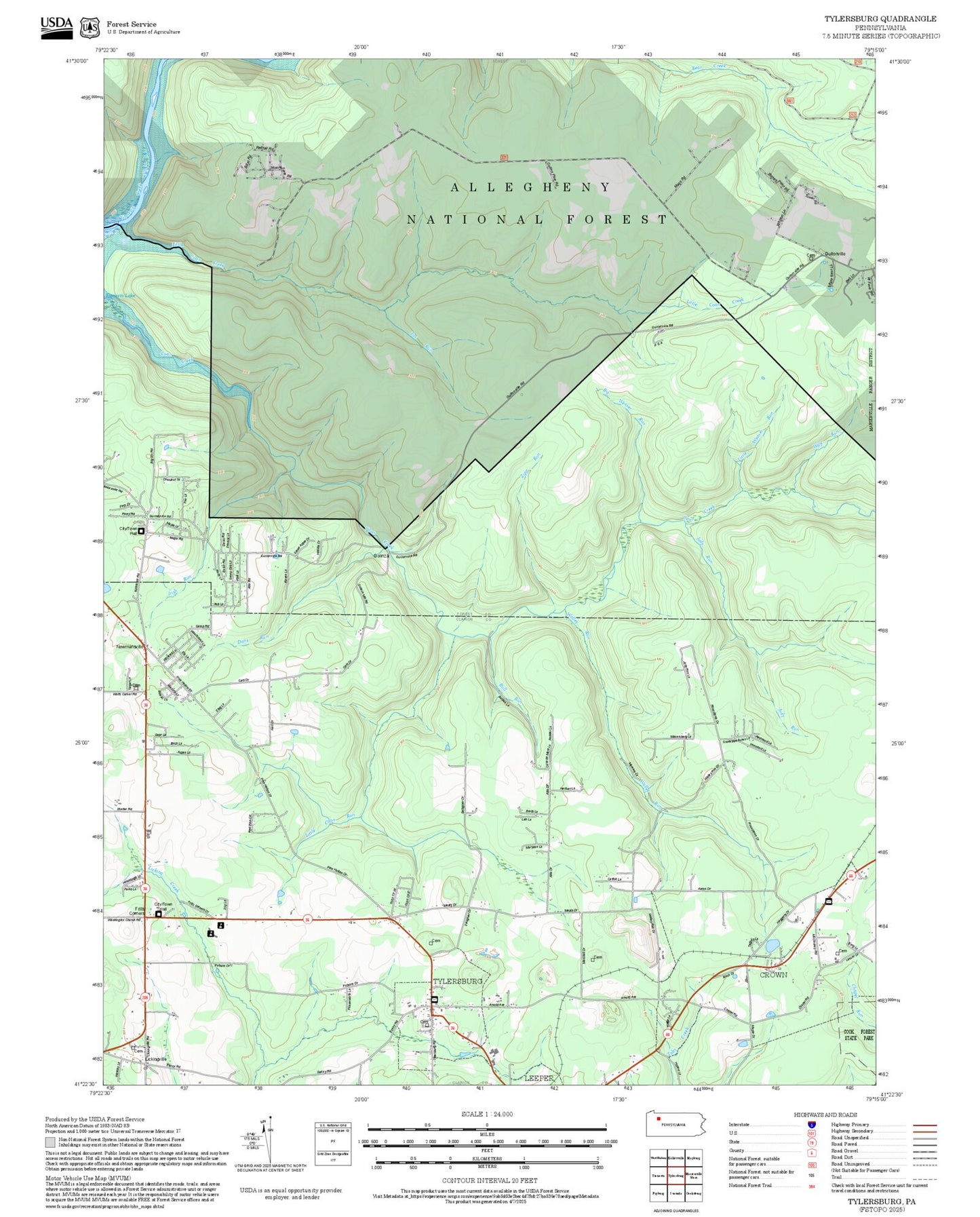 2025 Forest Service Topo Map of Tylersburg Pennsylvania