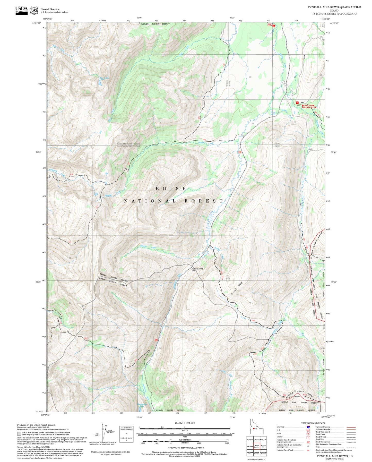 2025 Forest Service Topo Map of Tyndall Meadows Idaho