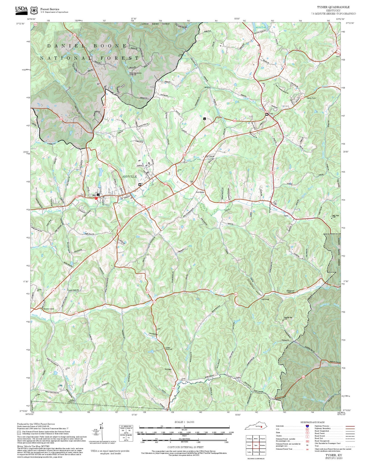 2025 Forest Service Topo Map of Tyner Kentucky