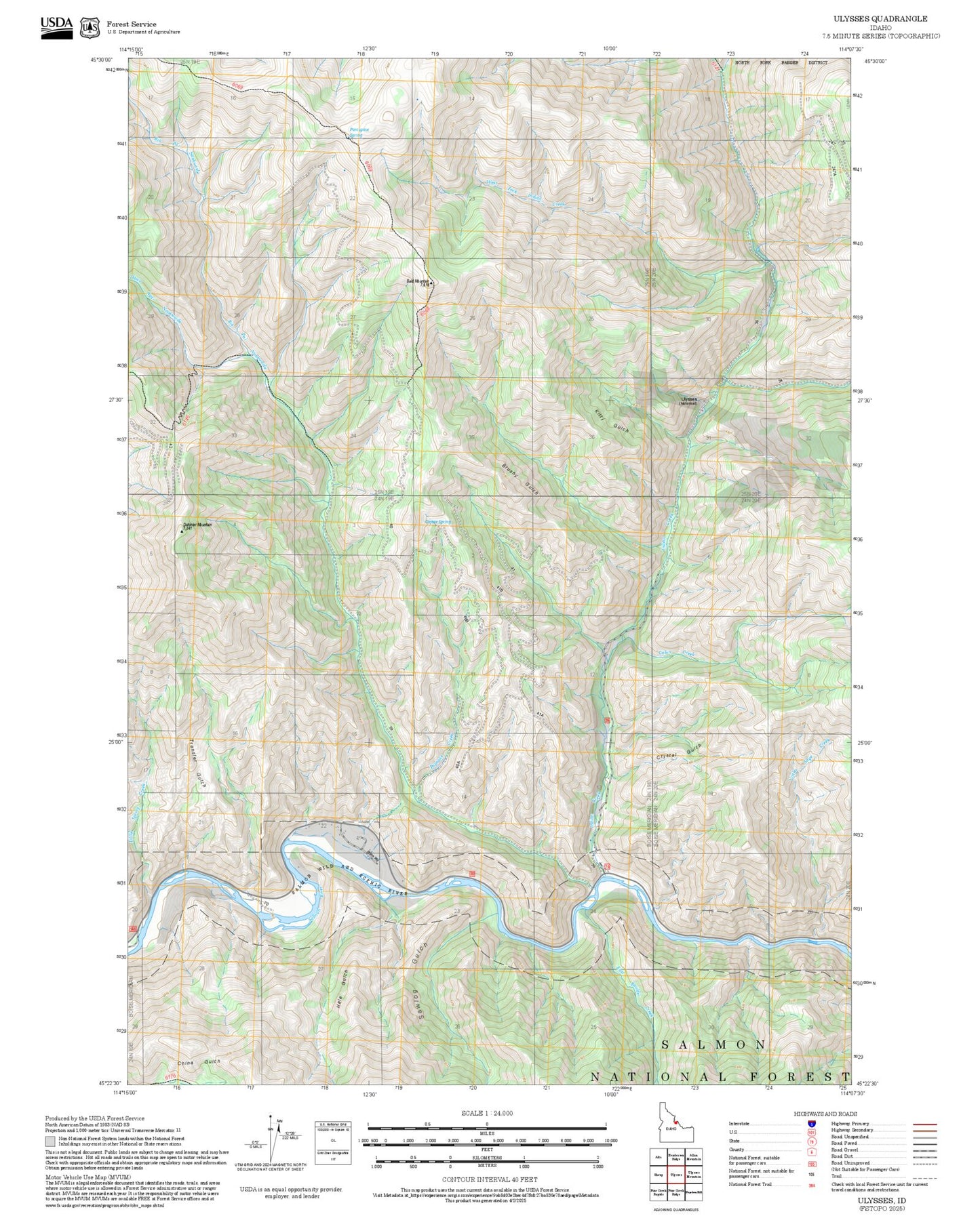 2025 Forest Service Topo Map of Ulysses Idaho