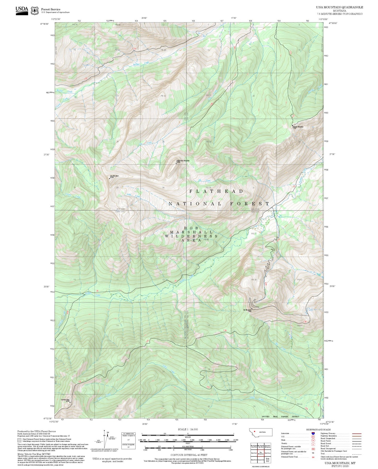 2025 Forest Service Topo Map of Una Mountain Montana