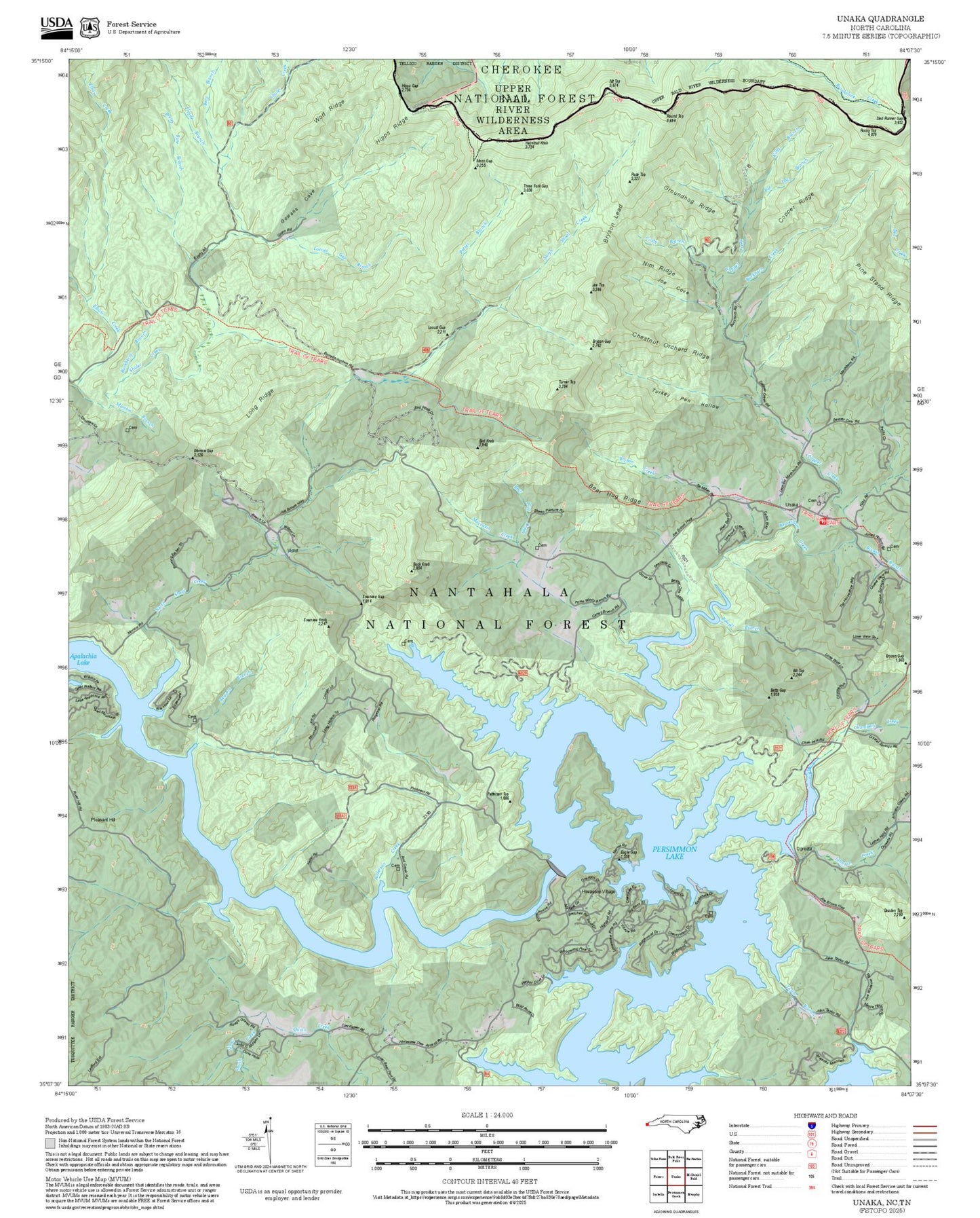 2025 Forest Service Topo Map of Unaka North Carolina