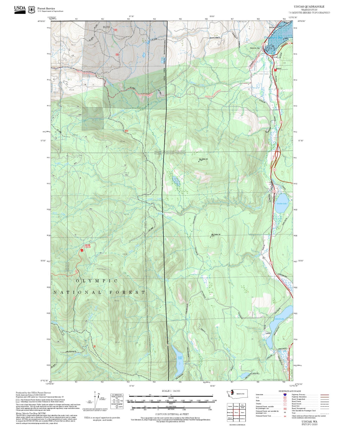 2025 Forest Service Topo Map of Uncas Washington