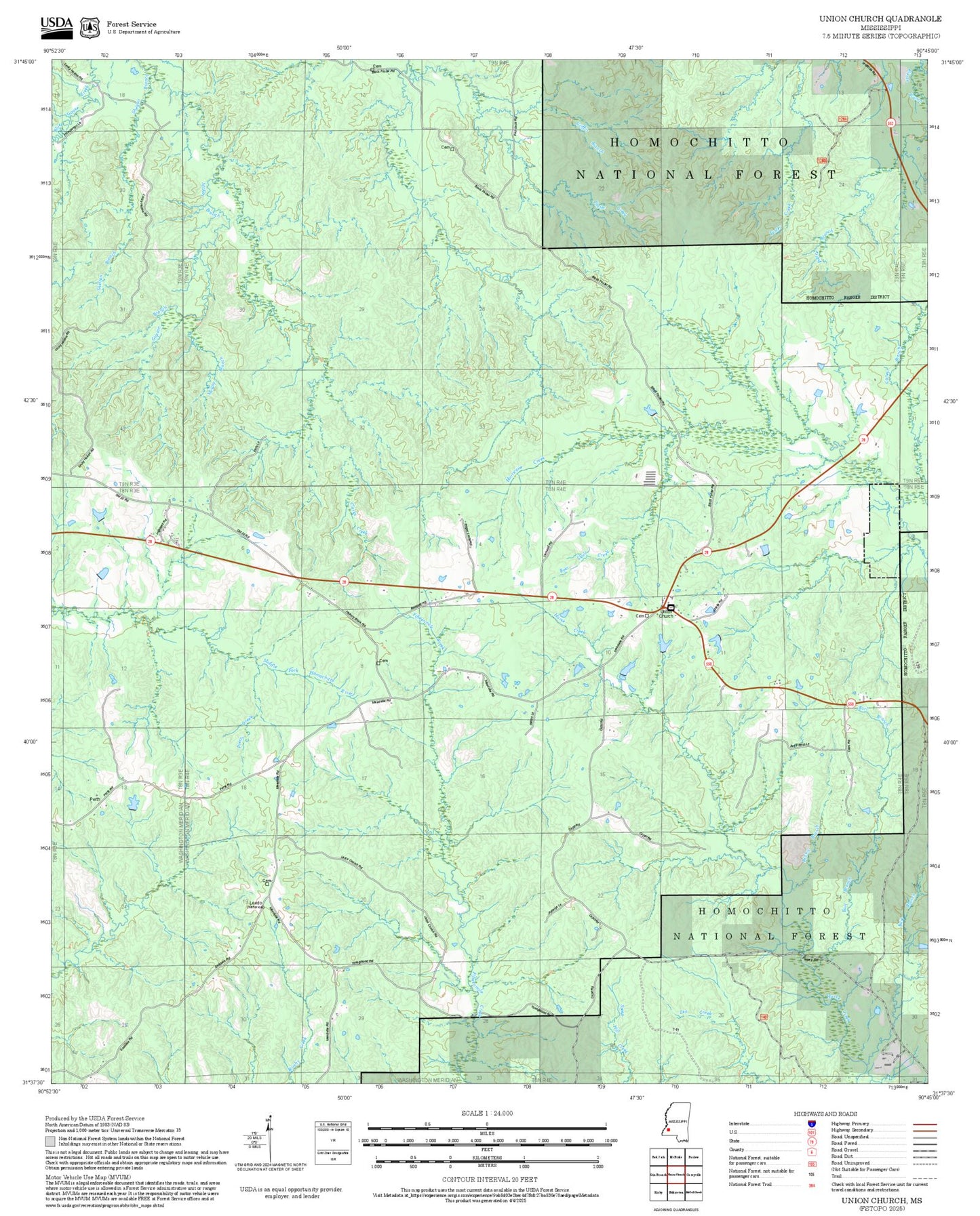 2025 Forest Service Topo Map of Union Church Mississippi