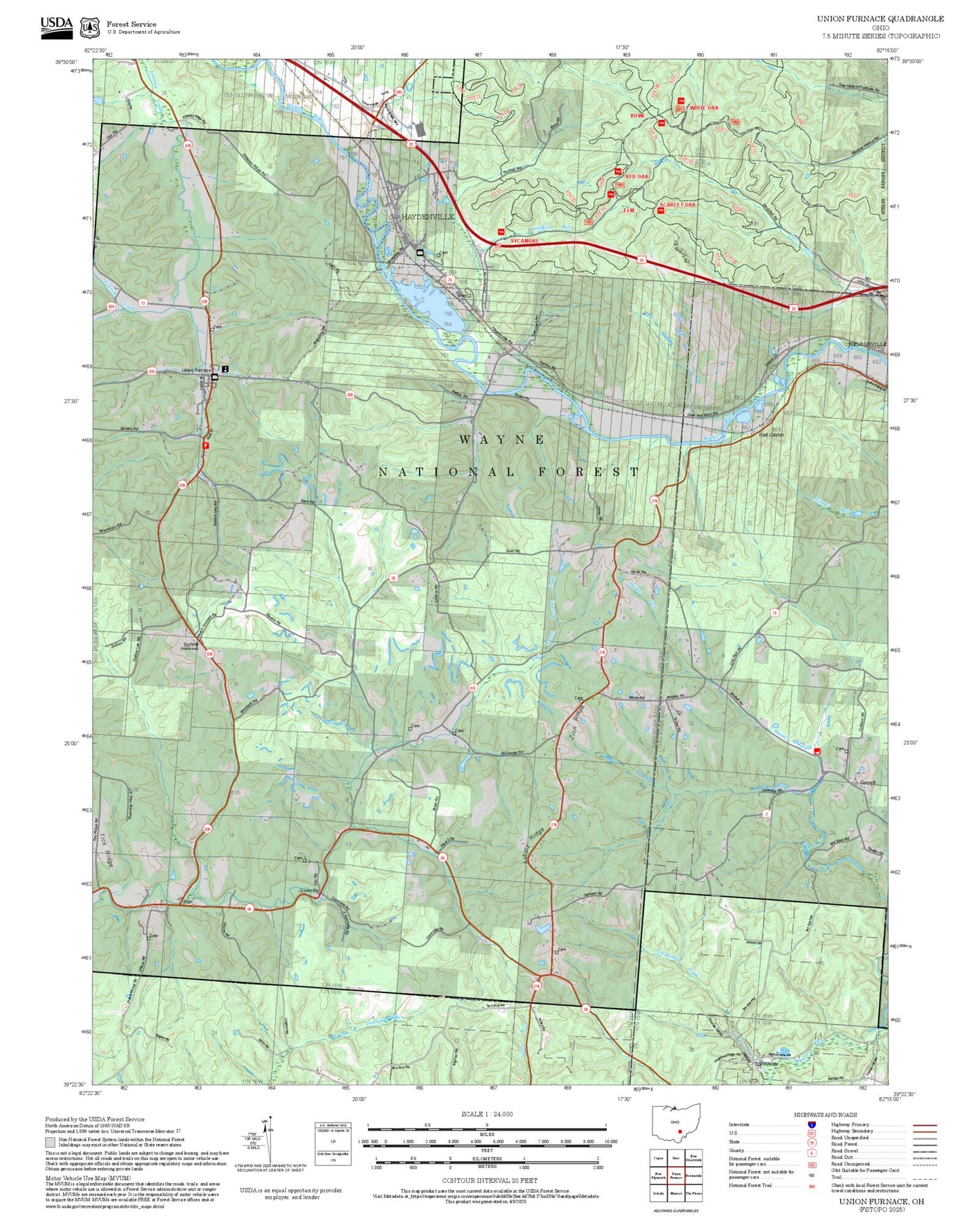 2025 Forest Service Topo Map of Union Furnace Ohio