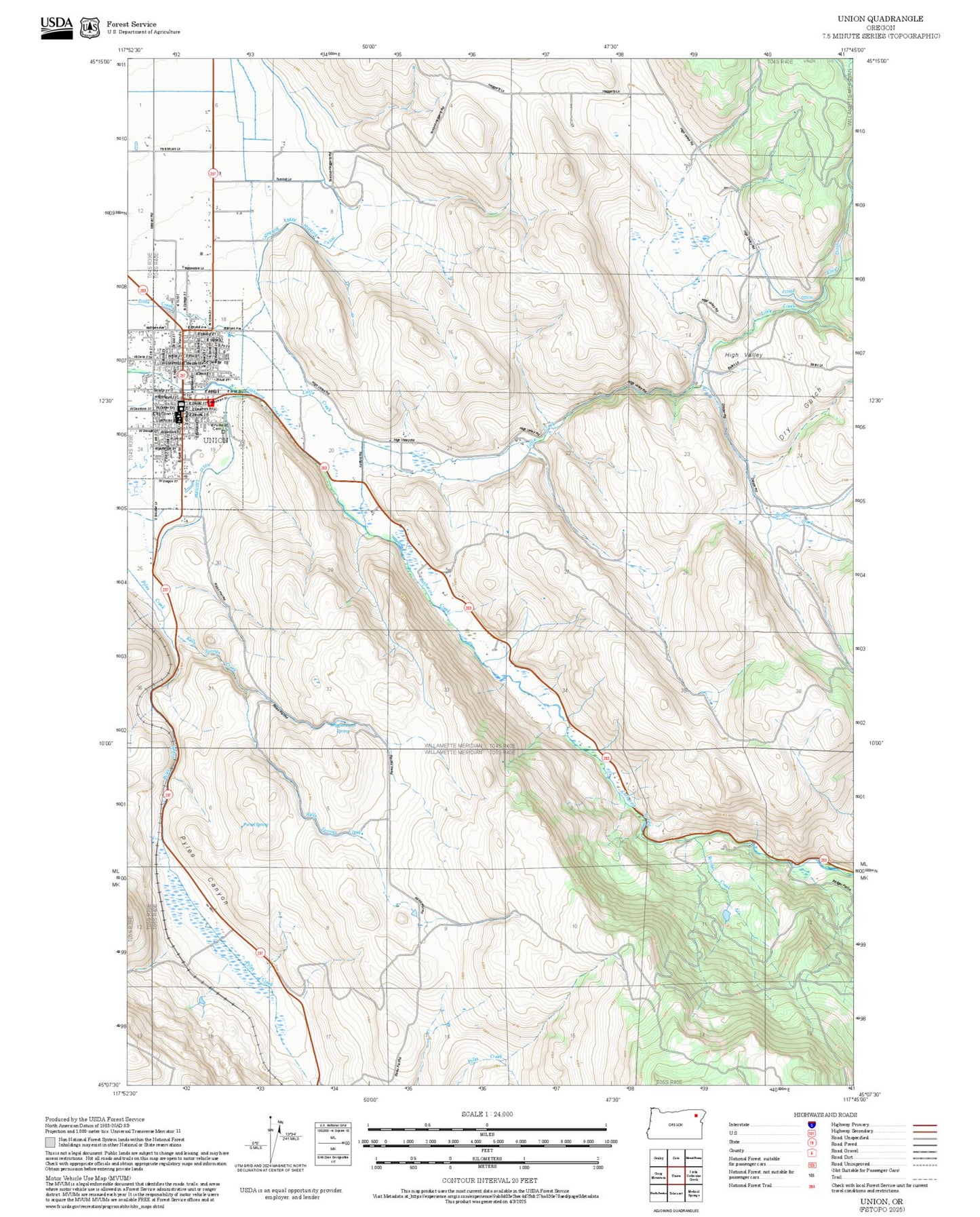 2025 Forest Service Topo Map of Union Oregon