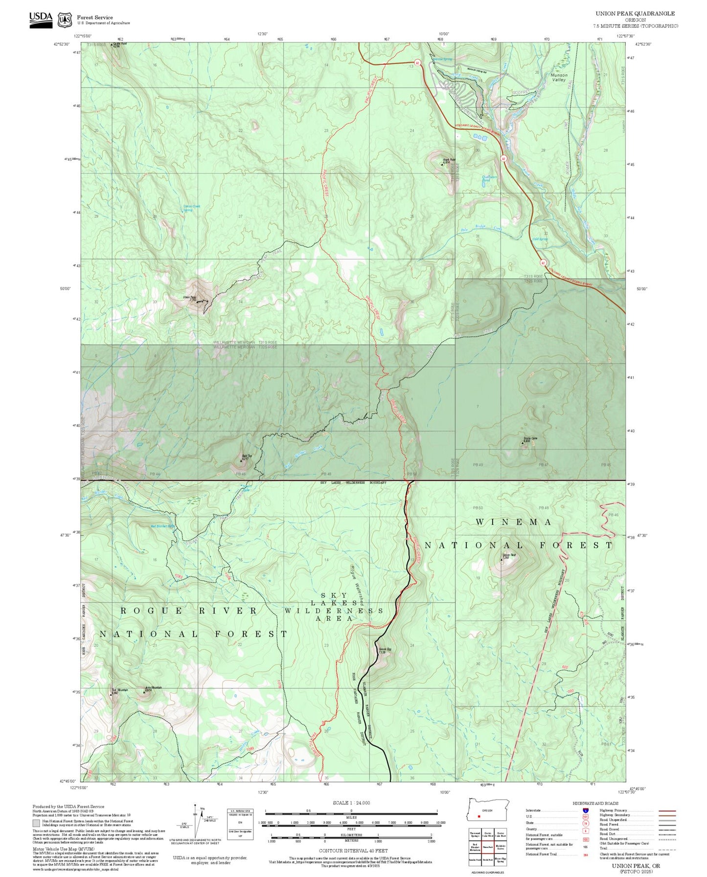 2025 Forest Service Topo Map of Union Peak Oregon