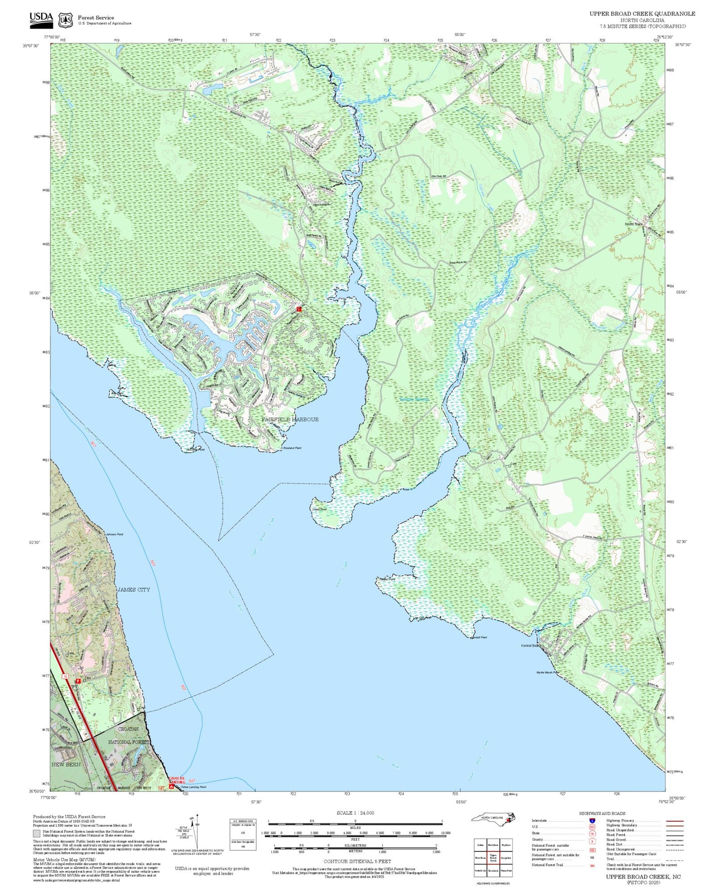 2025 Forest Service Topo Map of Upper Broad Creek North Carolina