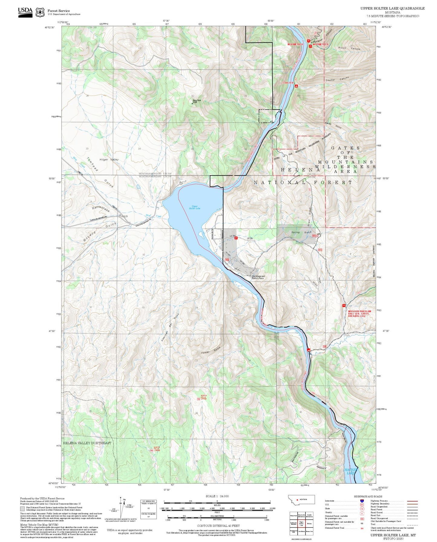 2025 Forest Service Topo Map of Upper Holter Lake Montana