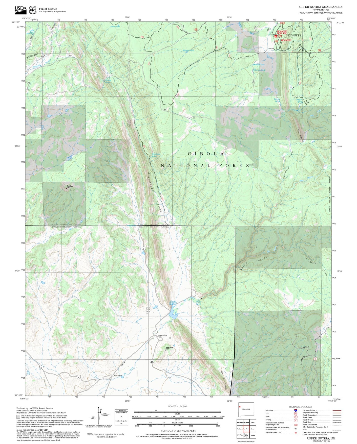 2025 Forest Service Topo Map of Upper Nutria New Mexico