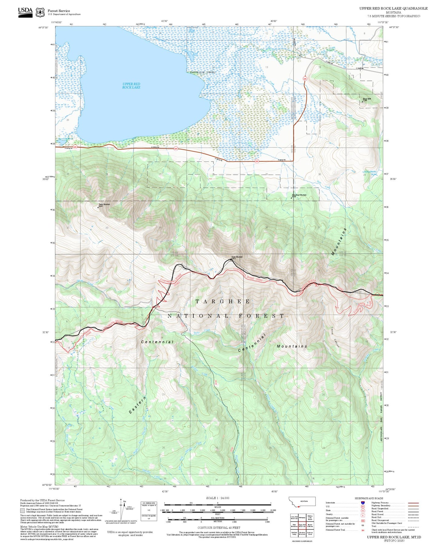 2025 Forest Service Topo Map of Upper Red Rock Lake Montana