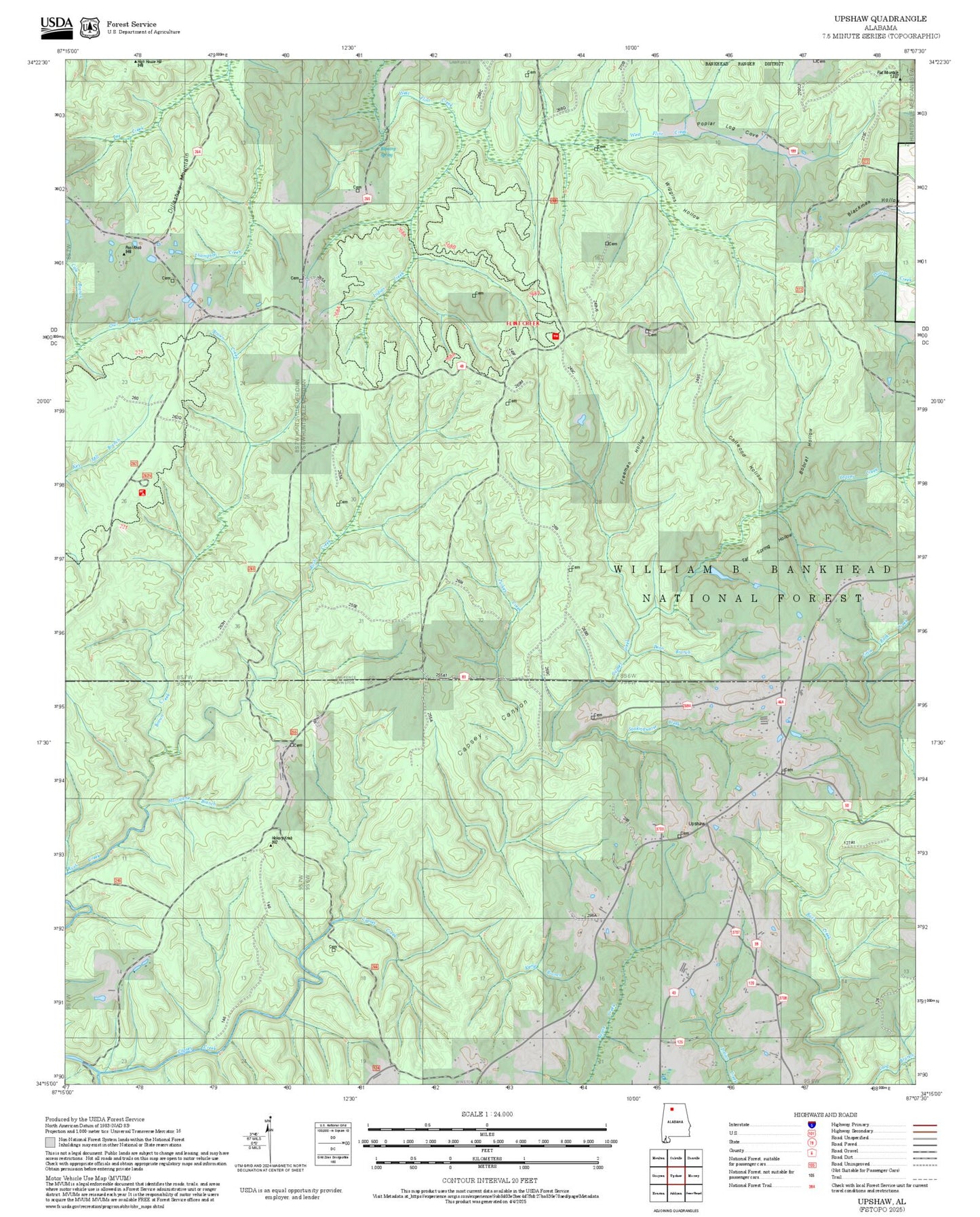 2025 Forest Service Topo Map of Upshaw Alabama