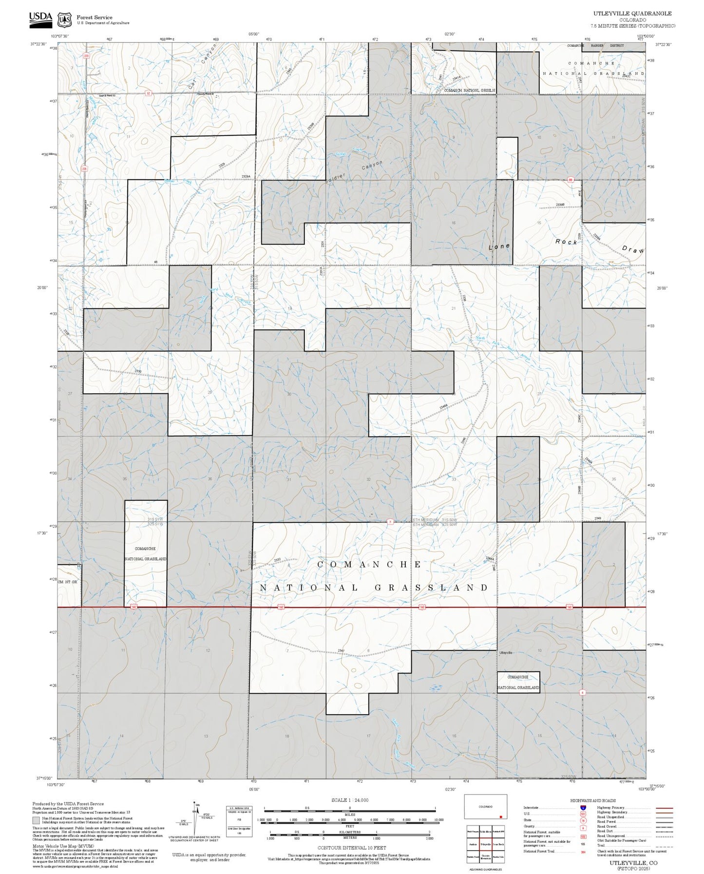 2025 Forest Service Topo Map of Utleyville Colorado