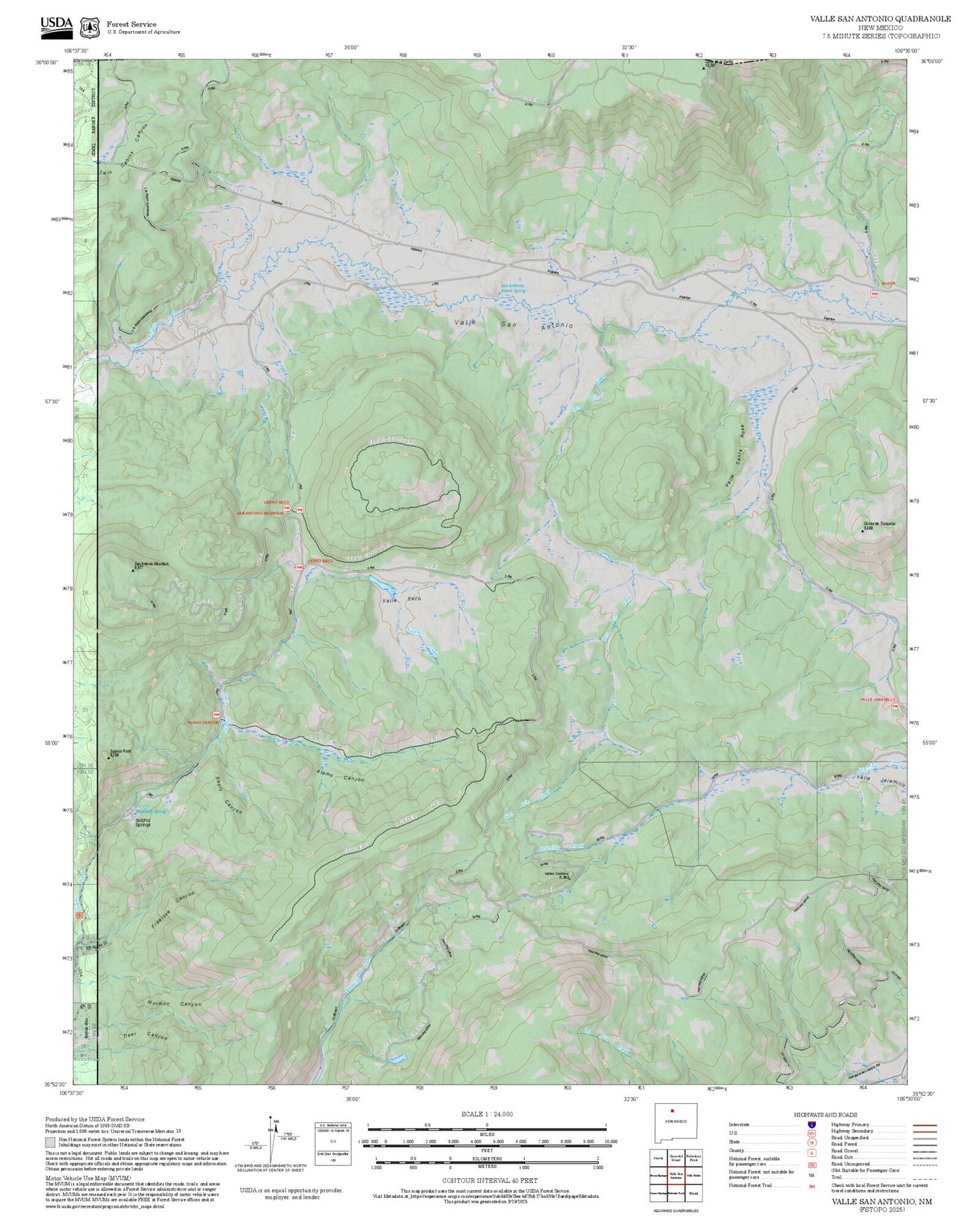 2025 Forest Service Topo Map of Valle San Antonio New Mexico