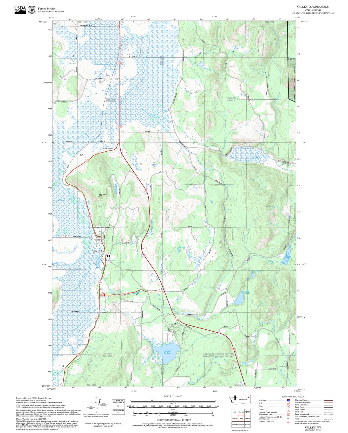 2025 Forest Service Topo Map of Valley Washington