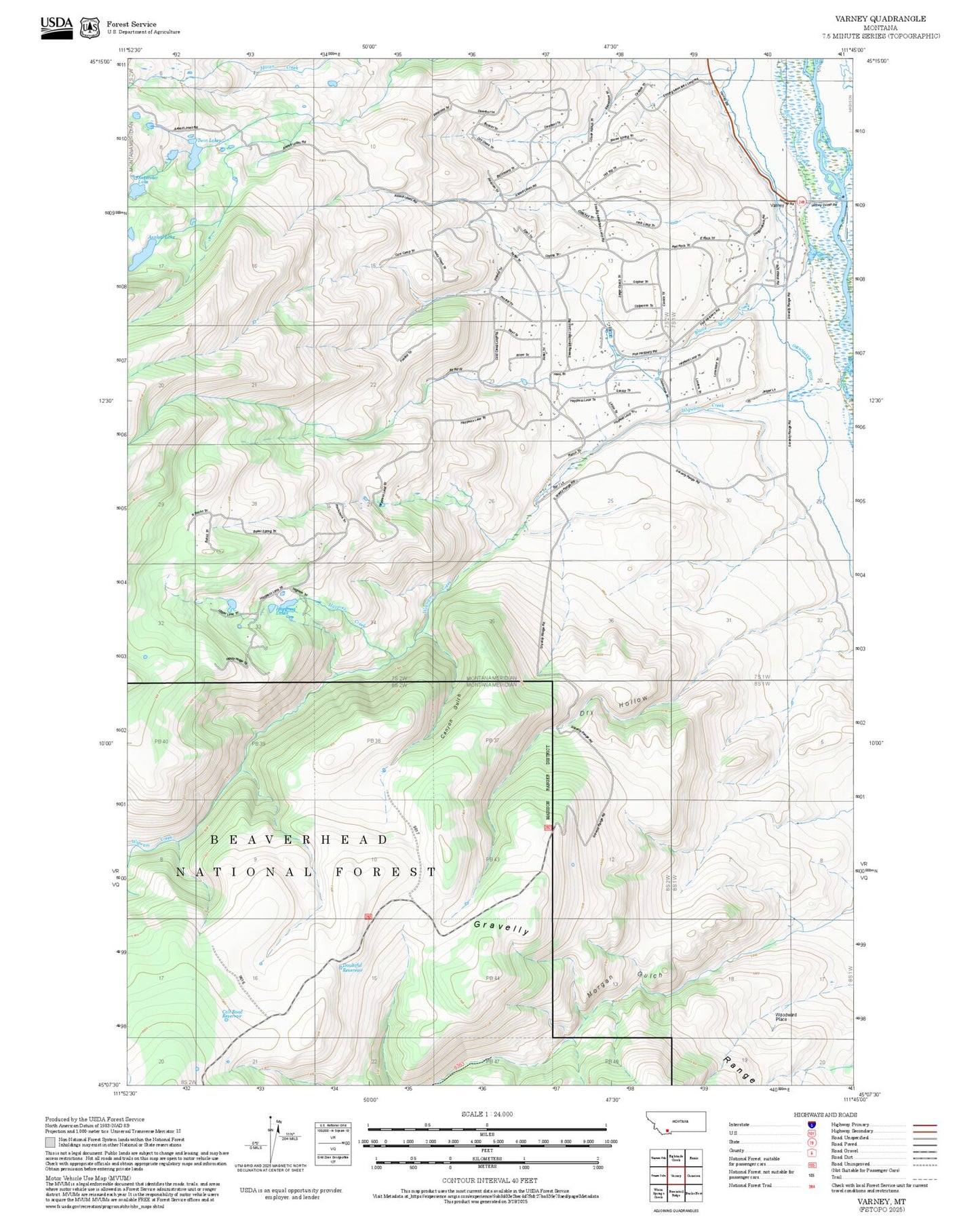 2025 Forest Service Topo Map of Varney Montana