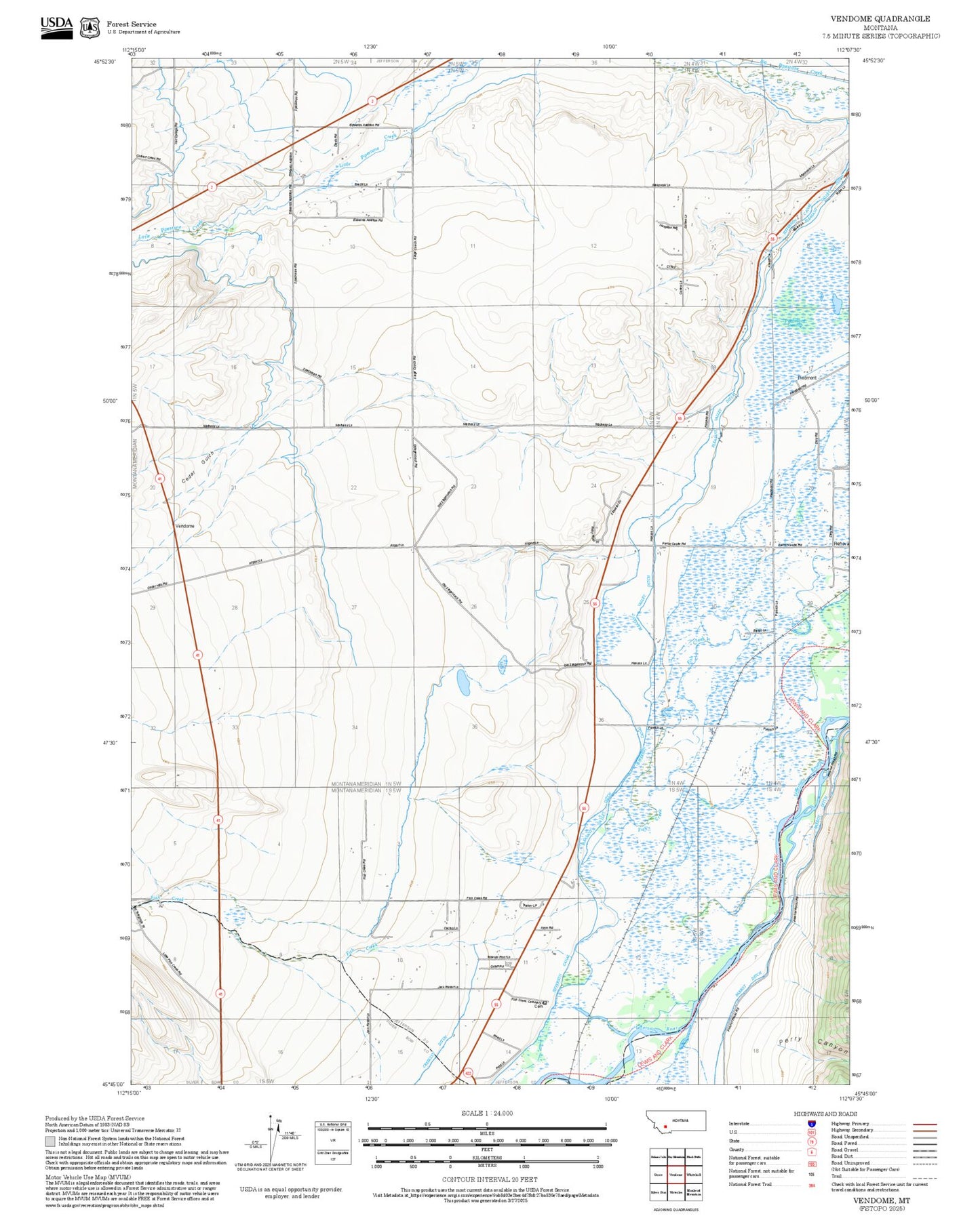 2025 Forest Service Topo Map of Vendome Montana