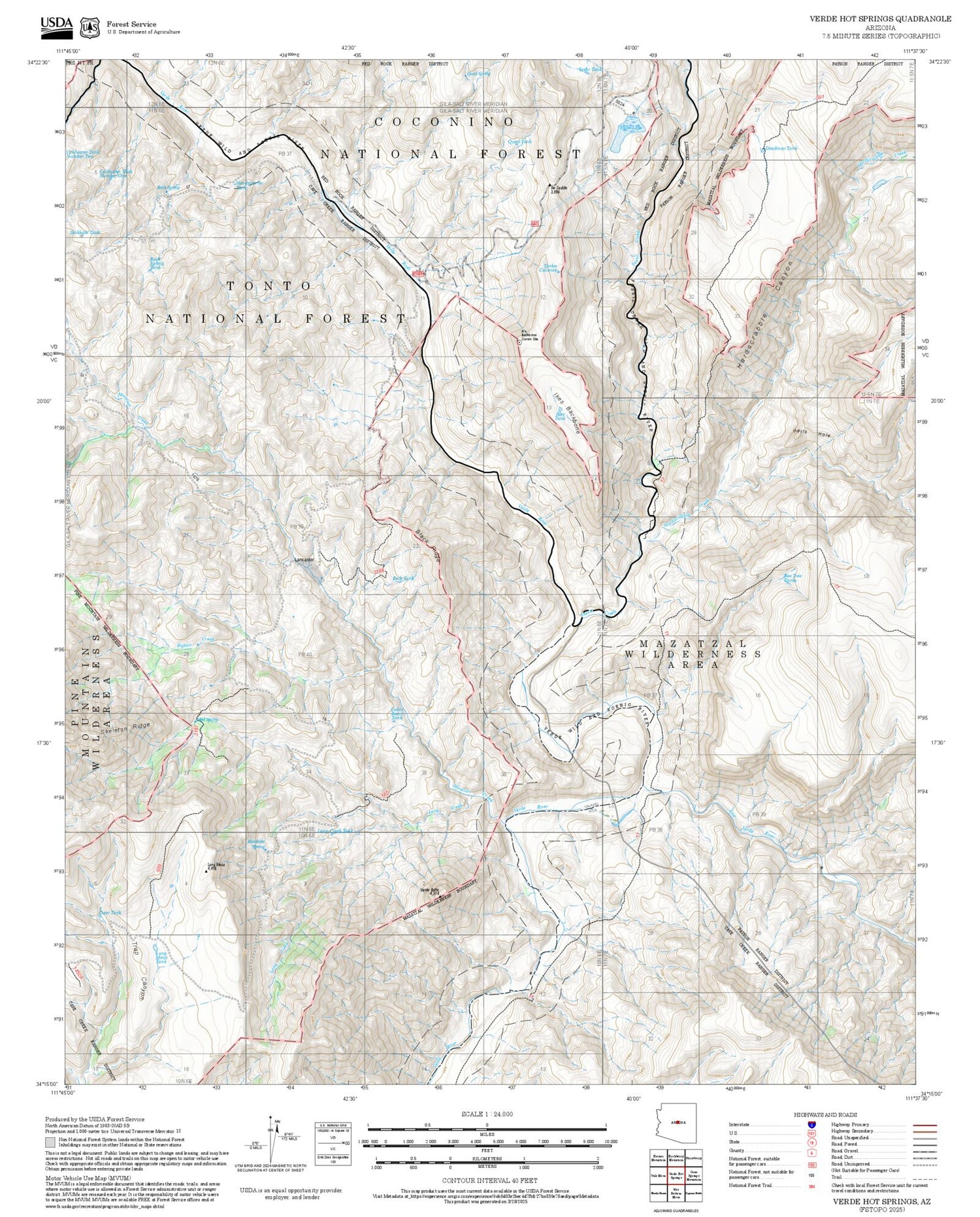 2025 Forest Service Topo Map of Verde Hot Springs Arizona