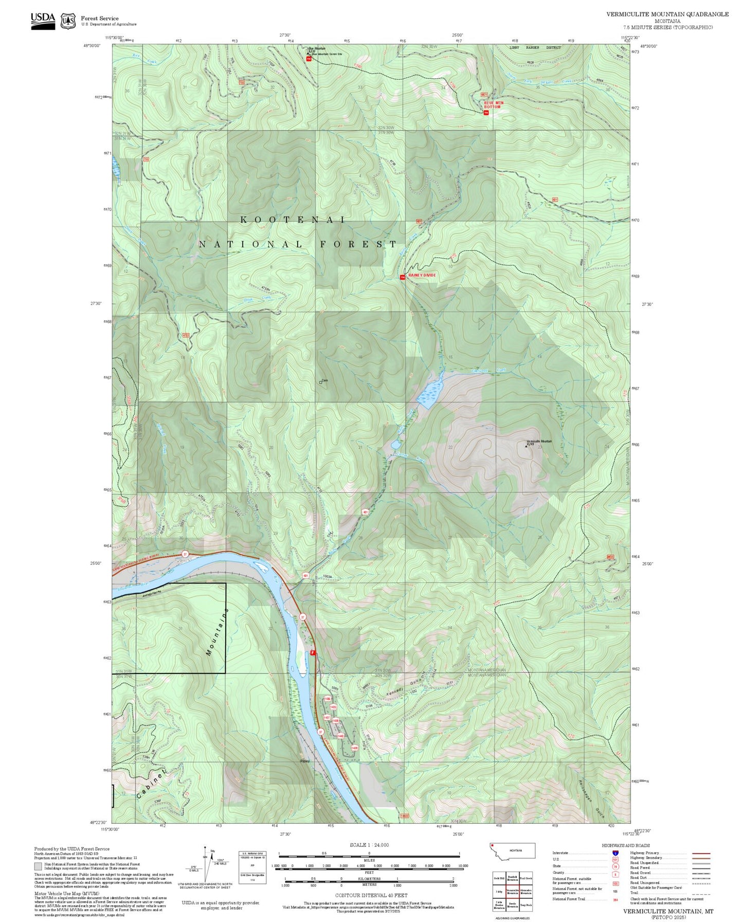 2025 Forest Service Topo Map of Vermiculite Mountain Montana
