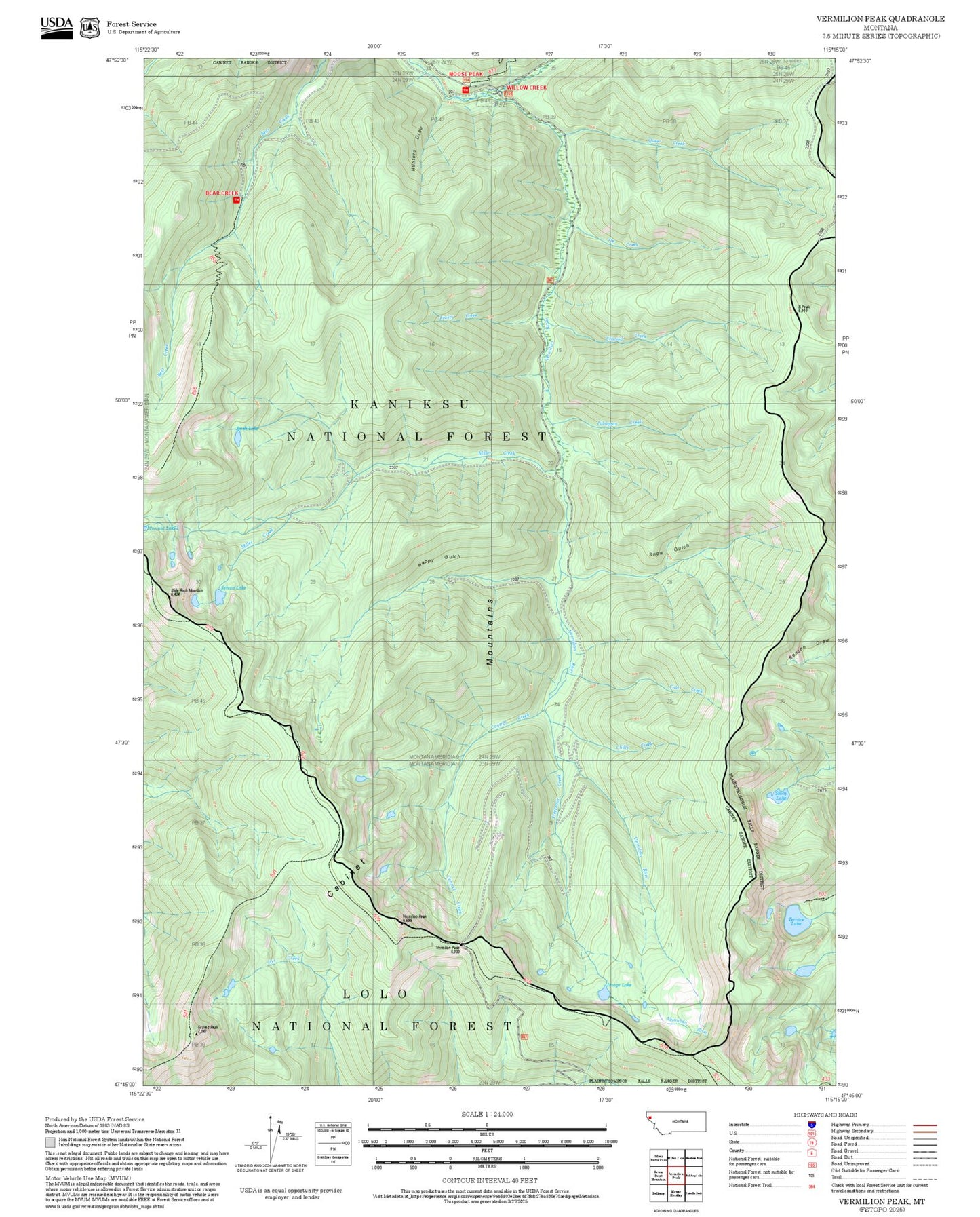 2025 Forest Service Topo Map of Vermilion Peak Montana
