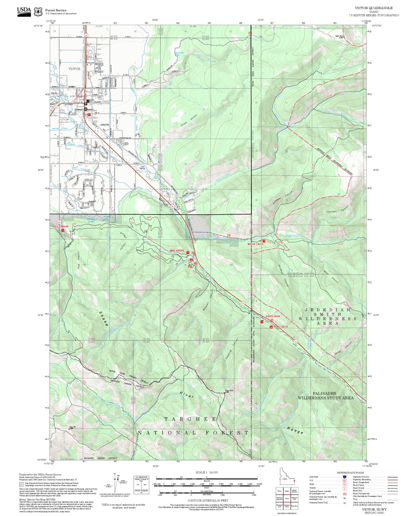 2025 Forest Service Topo Map of Victor Idaho