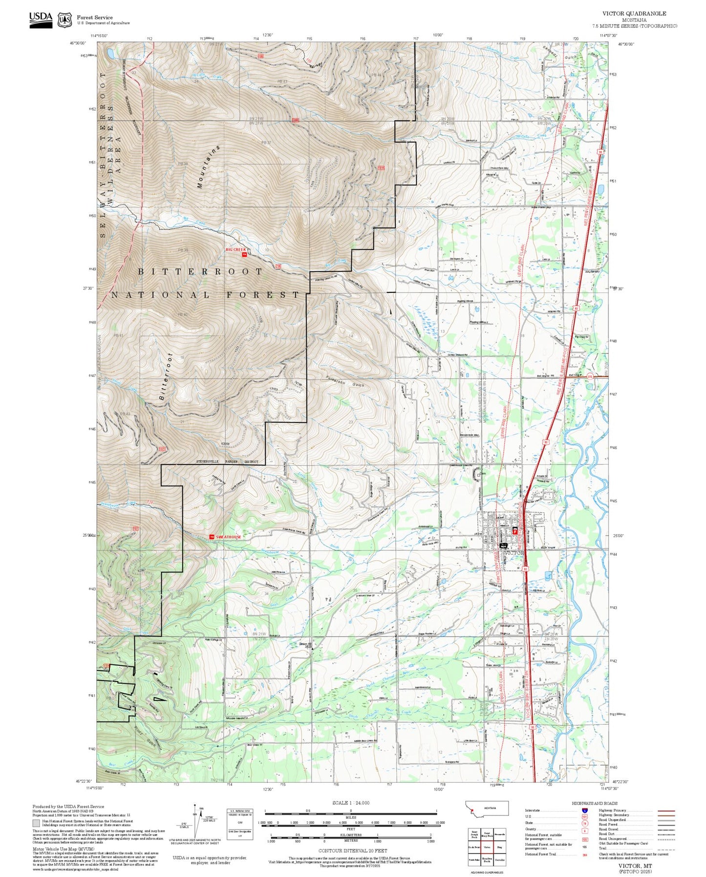 2025 Forest Service Topo Map of Victor Montana