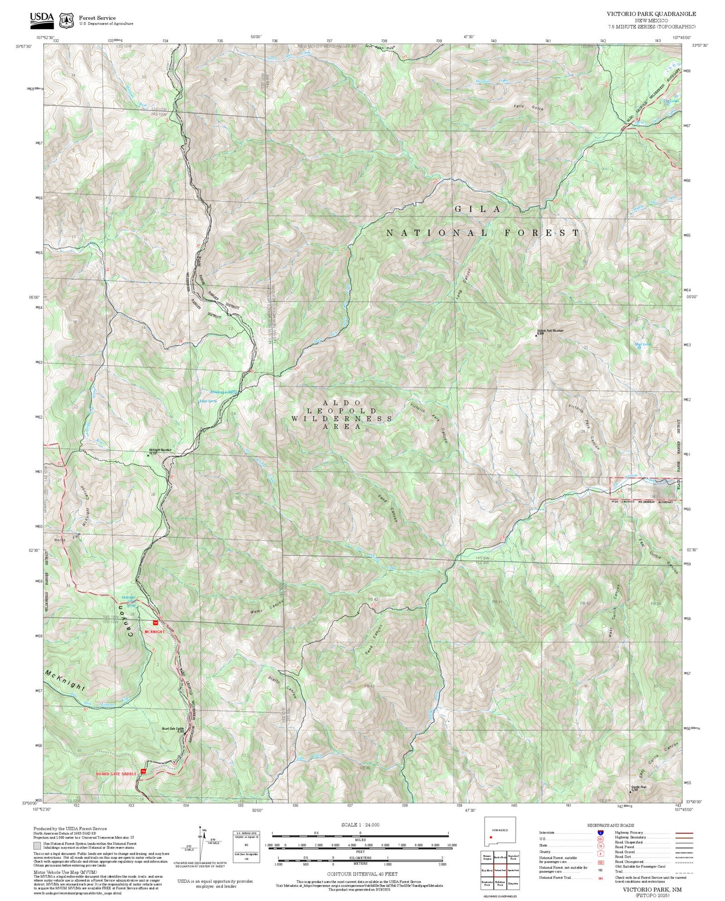 2025 Forest Service Topo Map of Victorio Park New Mexico