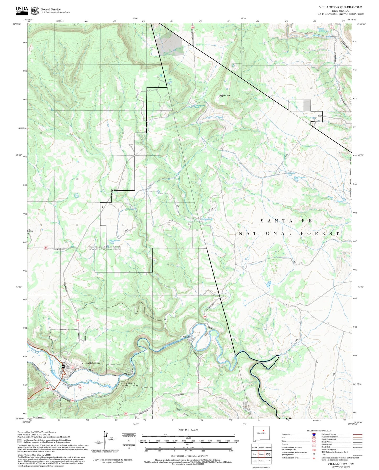 2025 Forest Service Topo Map of Villanueva New Mexico