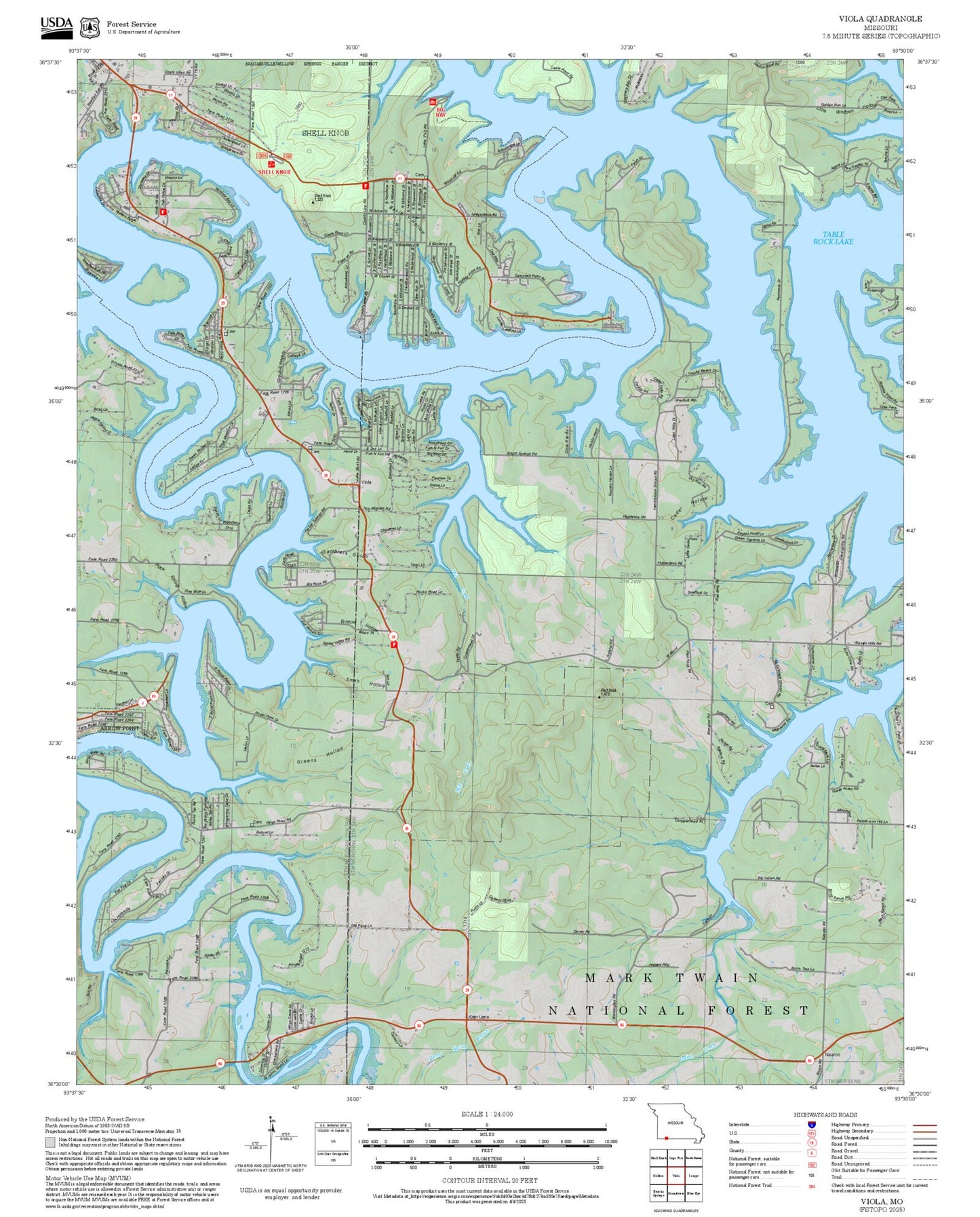 2025 Forest Service Topo Map of Viola Missouri