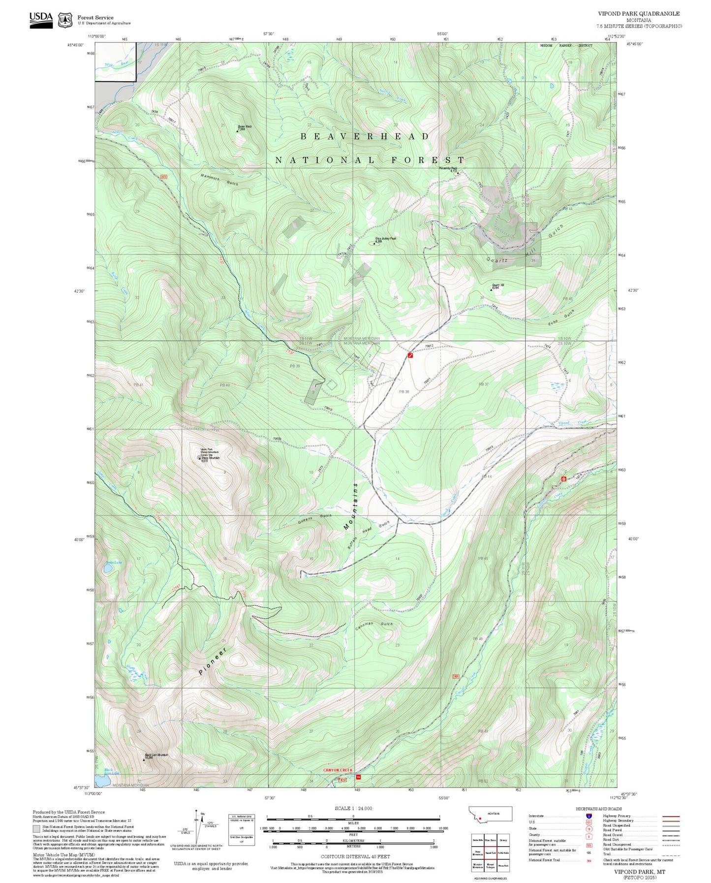 2025 Forest Service Topo Map of Vipond Park Montana
