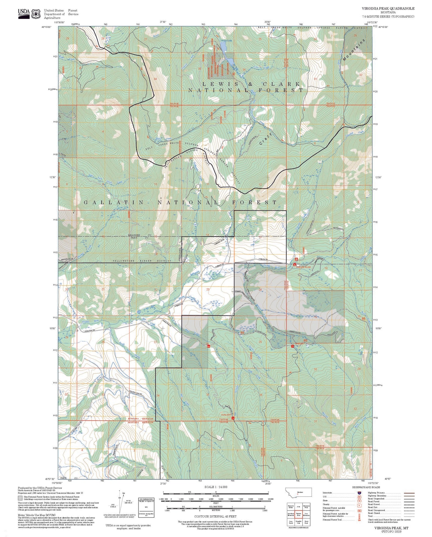 2025 Forest Service Topo Map of Virginia Peak Montana