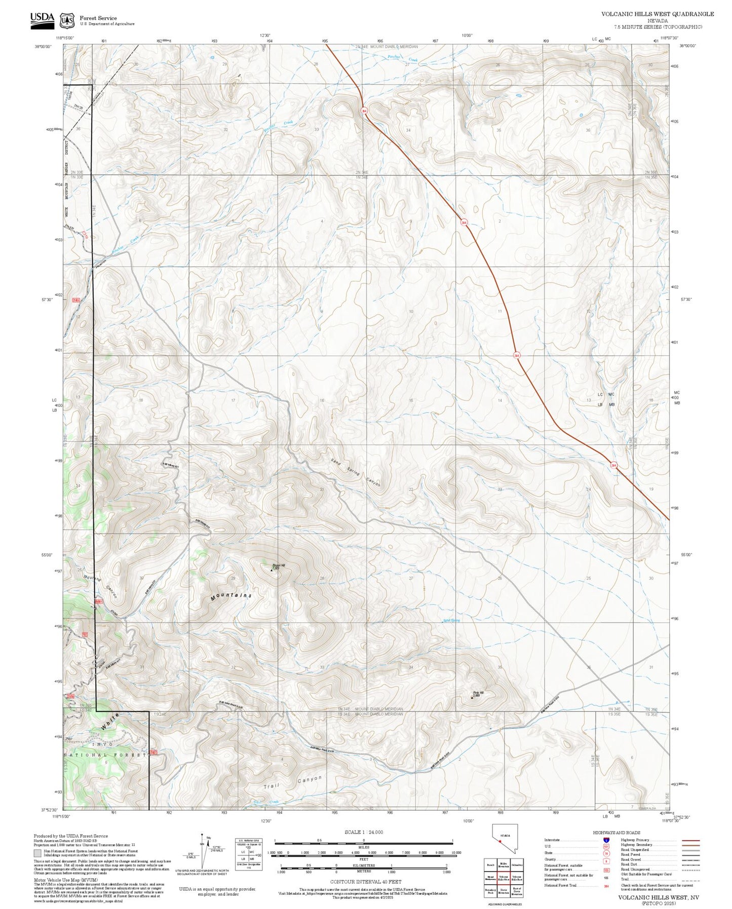 2025 Forest Service Topo Map of Volcanic Hills West Nevada