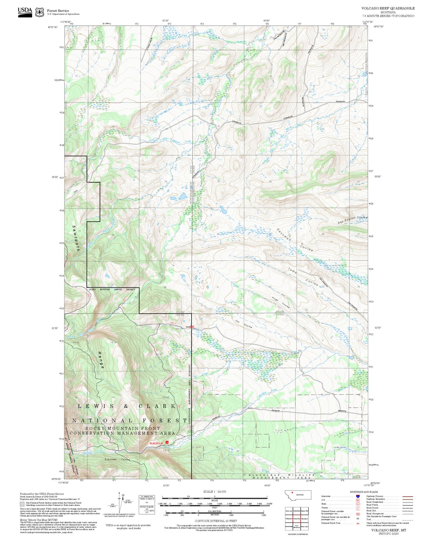 2025 Forest Service Topo Map of Volcano Reef Montana
