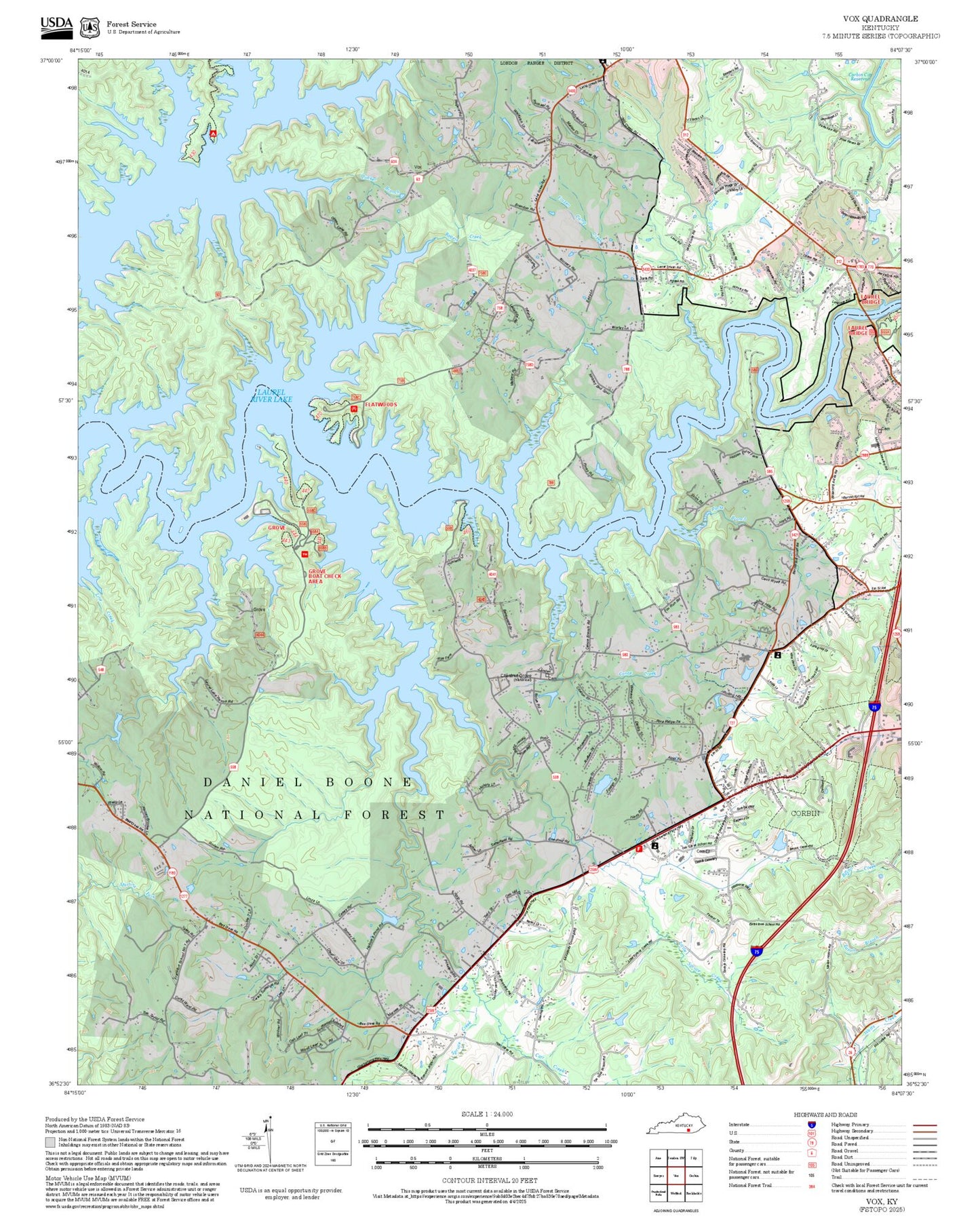 2025 Forest Service Topo Map of Vox Kentucky